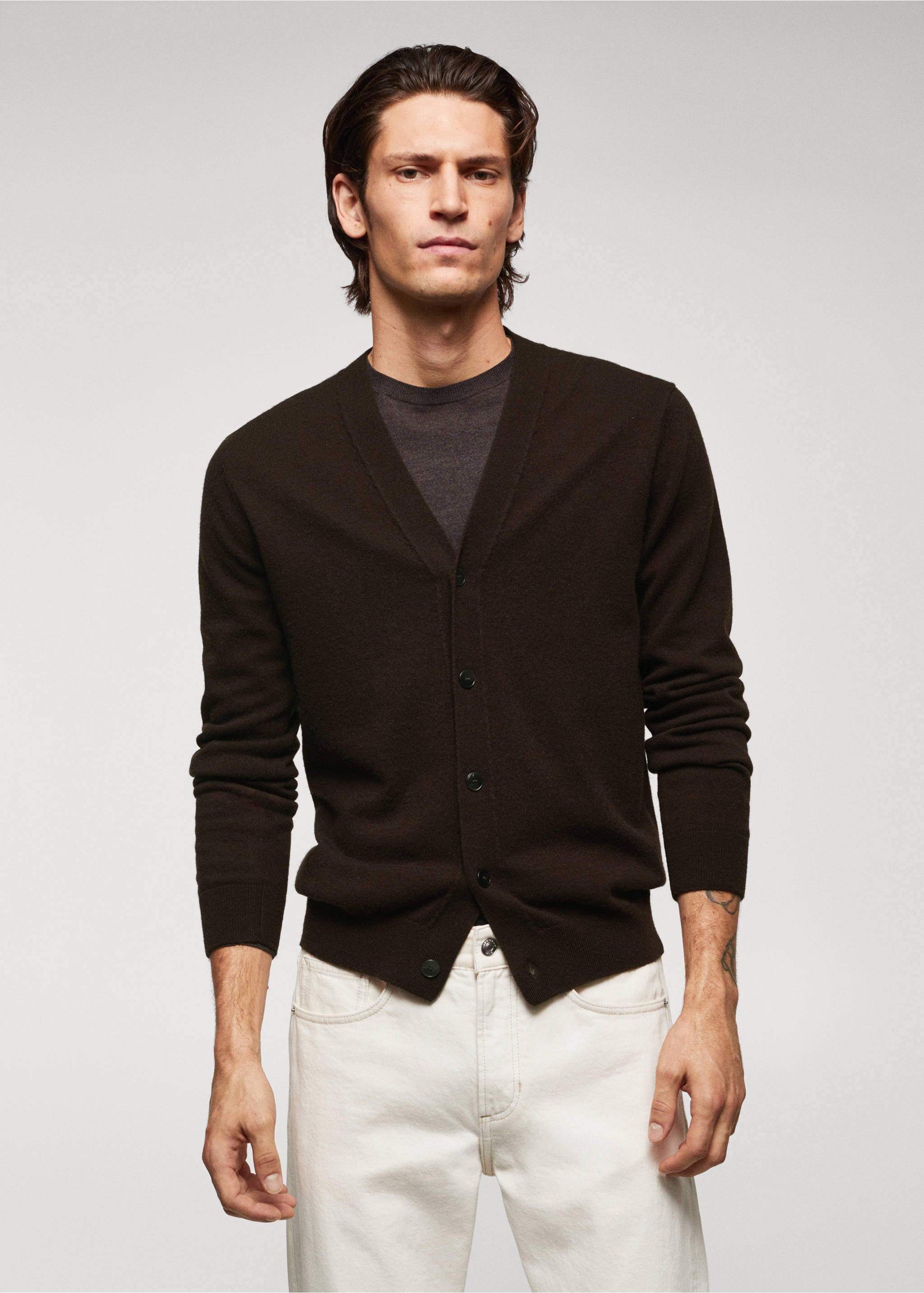 Cardigan aus Wollgemisch - Mittlere Ansicht, Schokolade. Ref: 57045957-00.