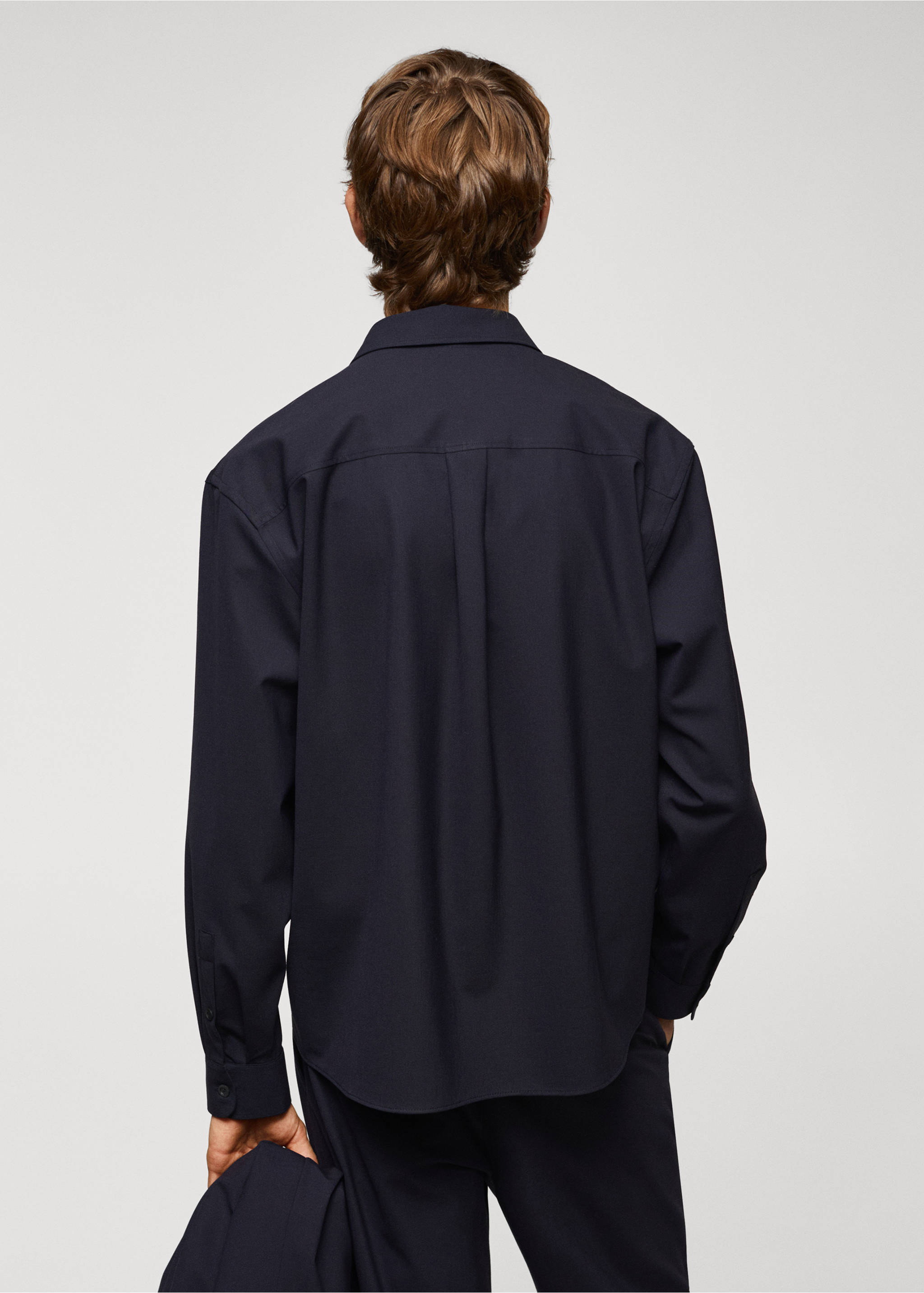 Oversized wool-blend overshirt - Reverse of the article, Navy. Ref: 57045973-00.