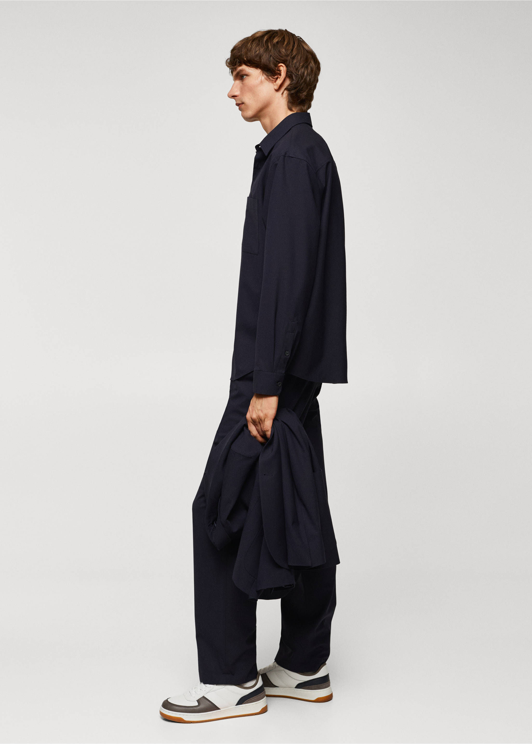 Oversized wool-blend overshirt - Details of the article 2, Navy. Ref: 57045973-00.