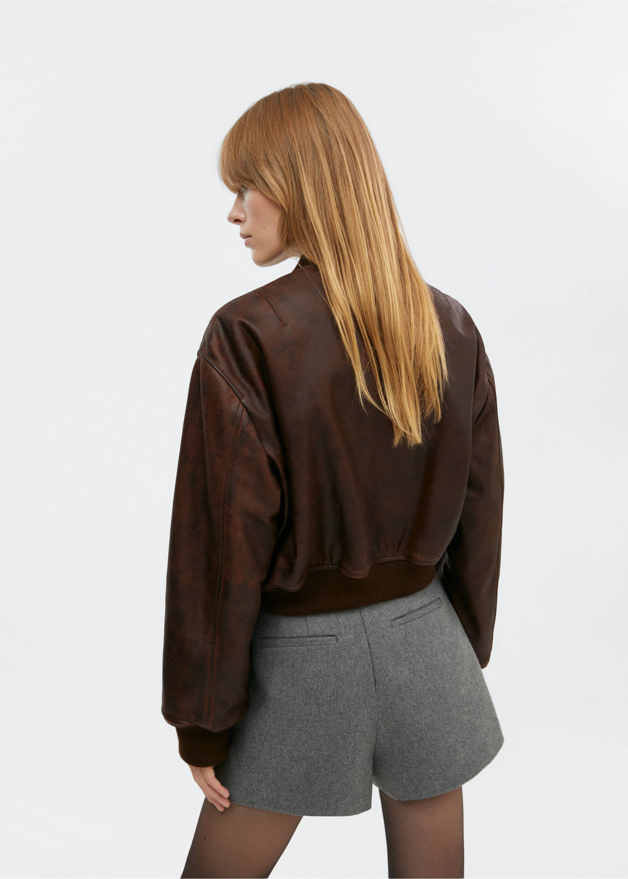 100% leather bomber jacket - Reverse of the article, Brown. Ref: 57045982-00.