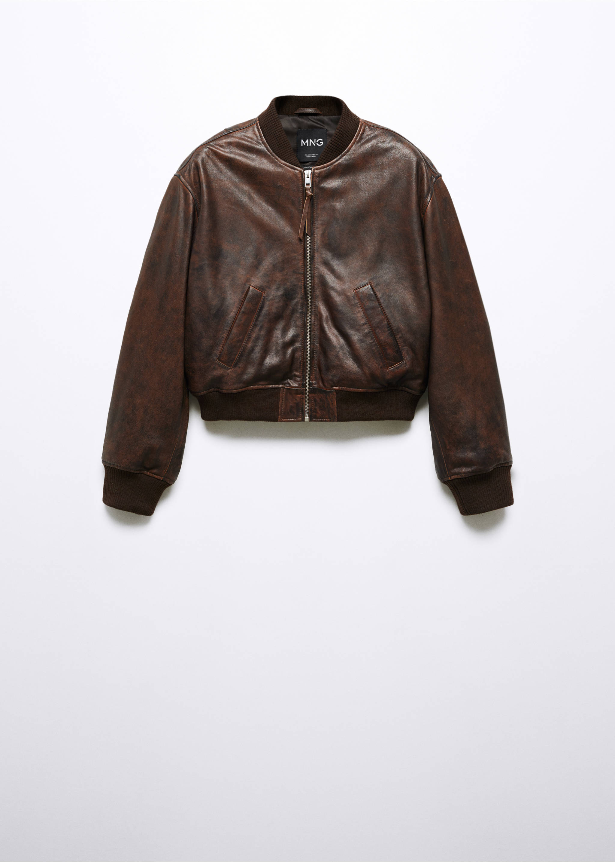 100% leather bomber jacket - Article without model, Brown. Ref: 57045982-00.