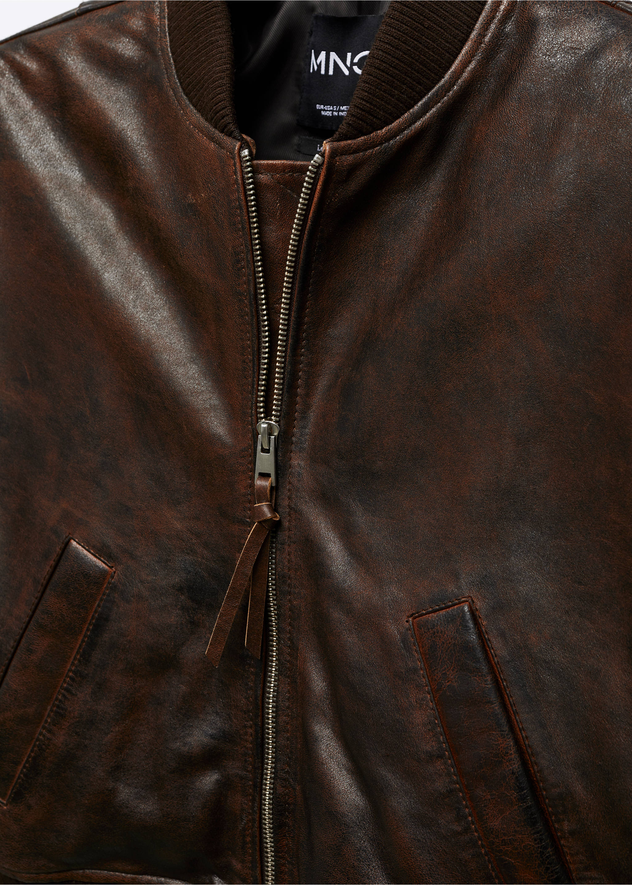 100% leather bomber jacket - Details of the article 8, Brown. Ref: 57045982-00.