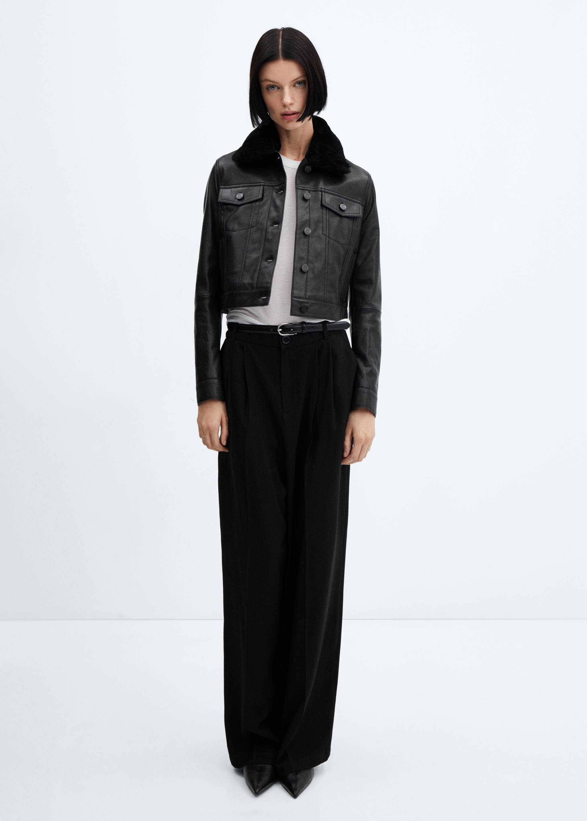 Suede jacket with fur-effect collar - General plane