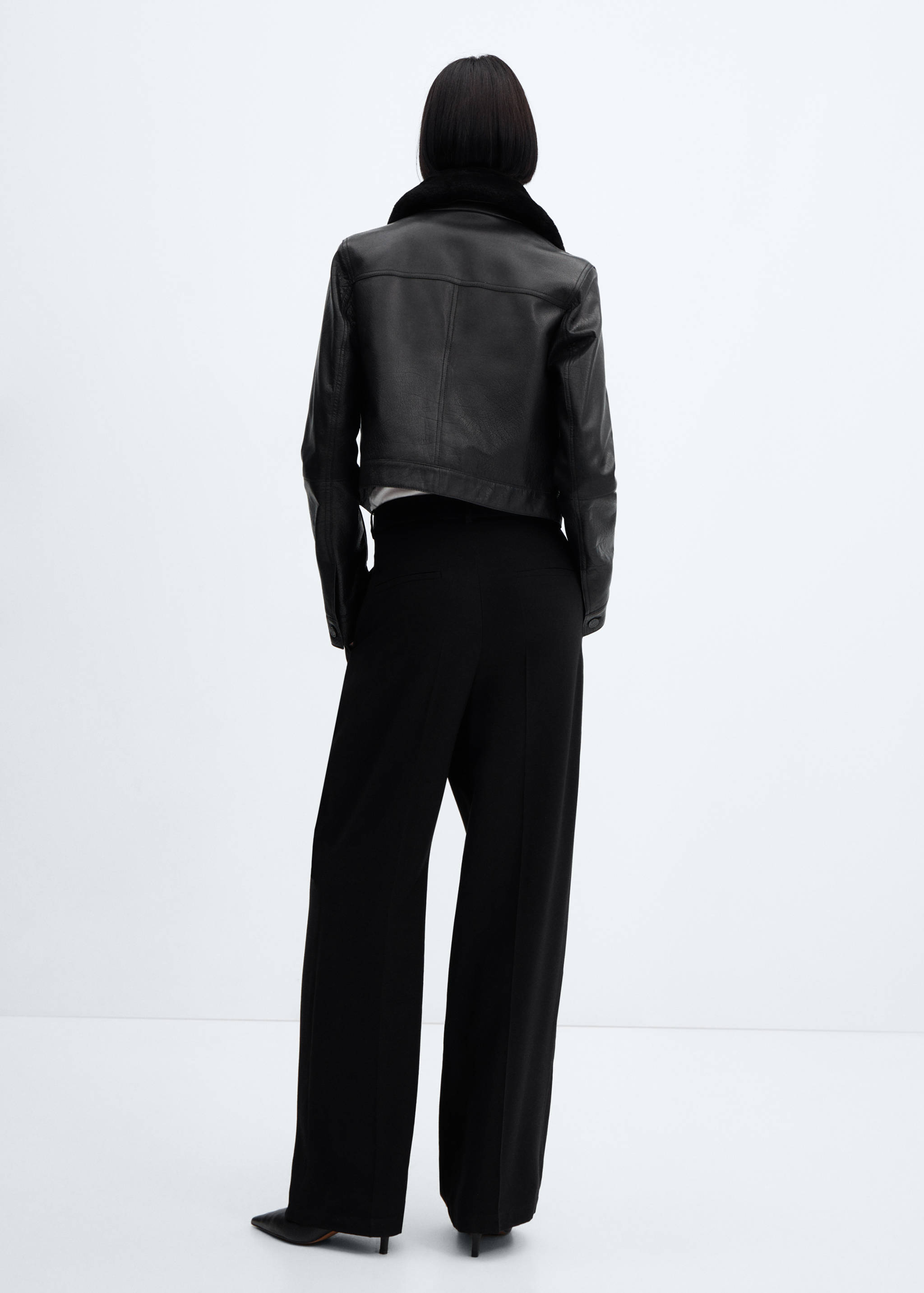 Suede jacket with fur-effect collar - Reverse of the article