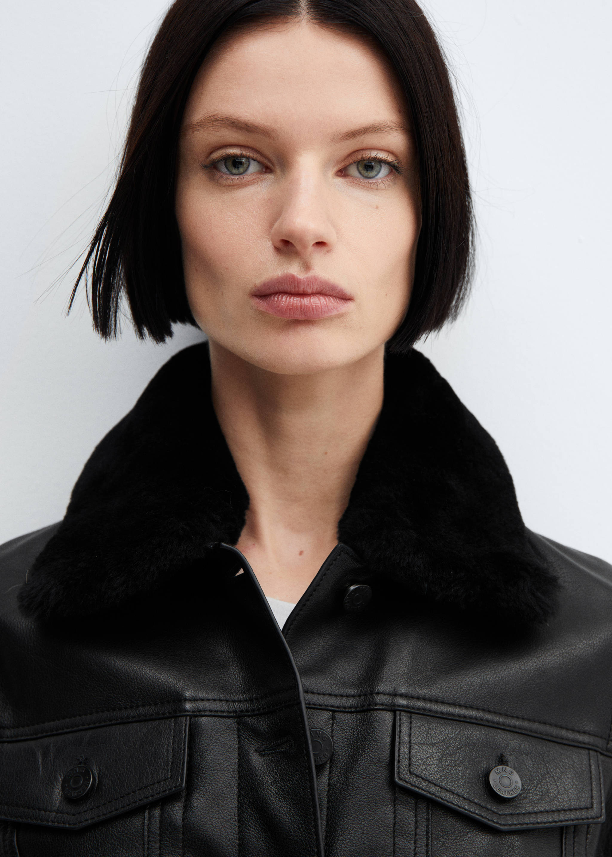 Suede jacket with fur-effect collar - Details of the article 1