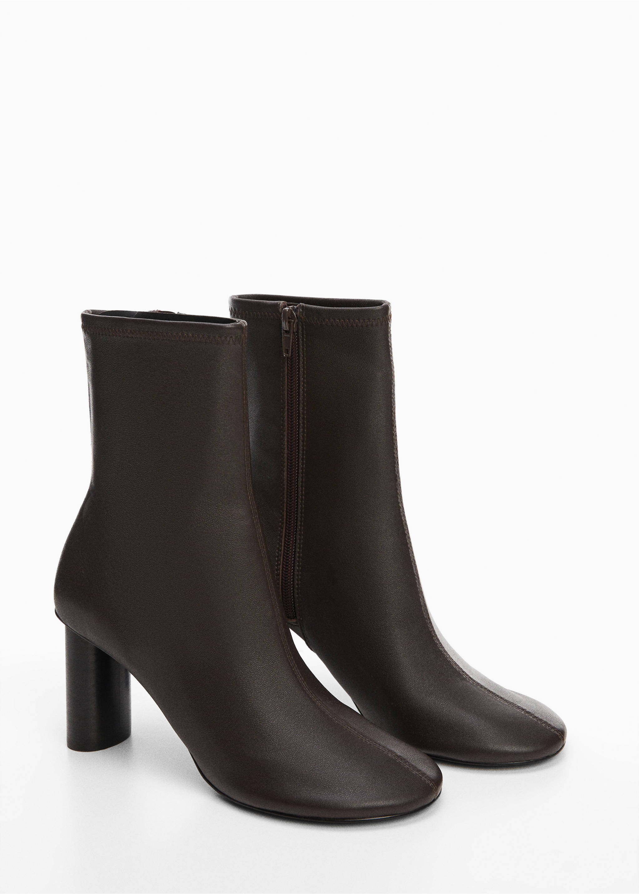 Rounded toe leather ankle boots - Medium plane, Chocolate. Ref: 57046020-00.