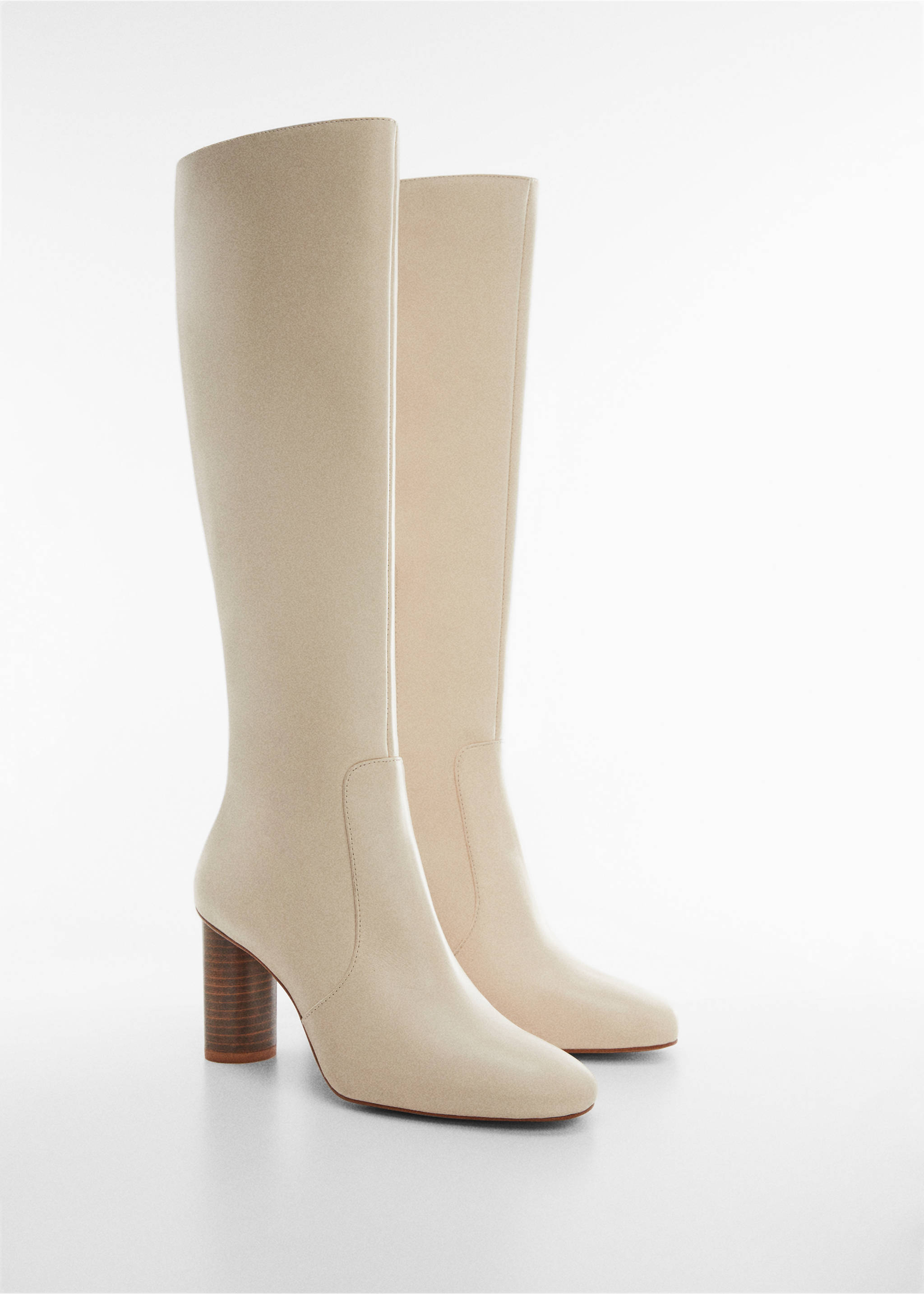 Round-toe leather boots - Medium plane, Beige. Ref: 57046024-00.