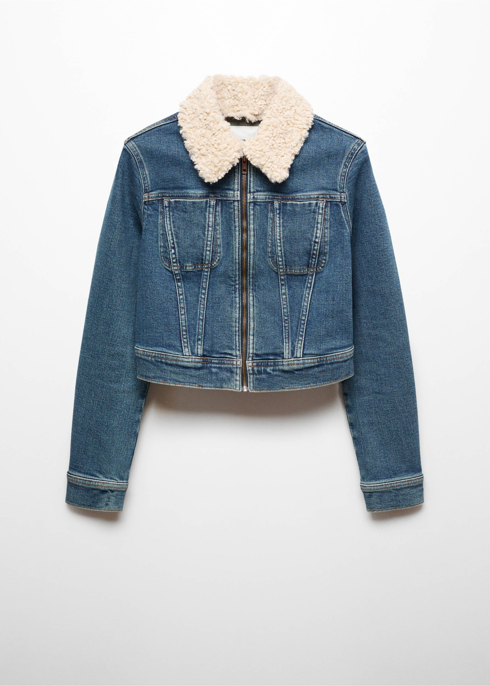 Denim jacket with shearling collar - Article without model, Medium Vintage Blue. Ref: 57046716-00.