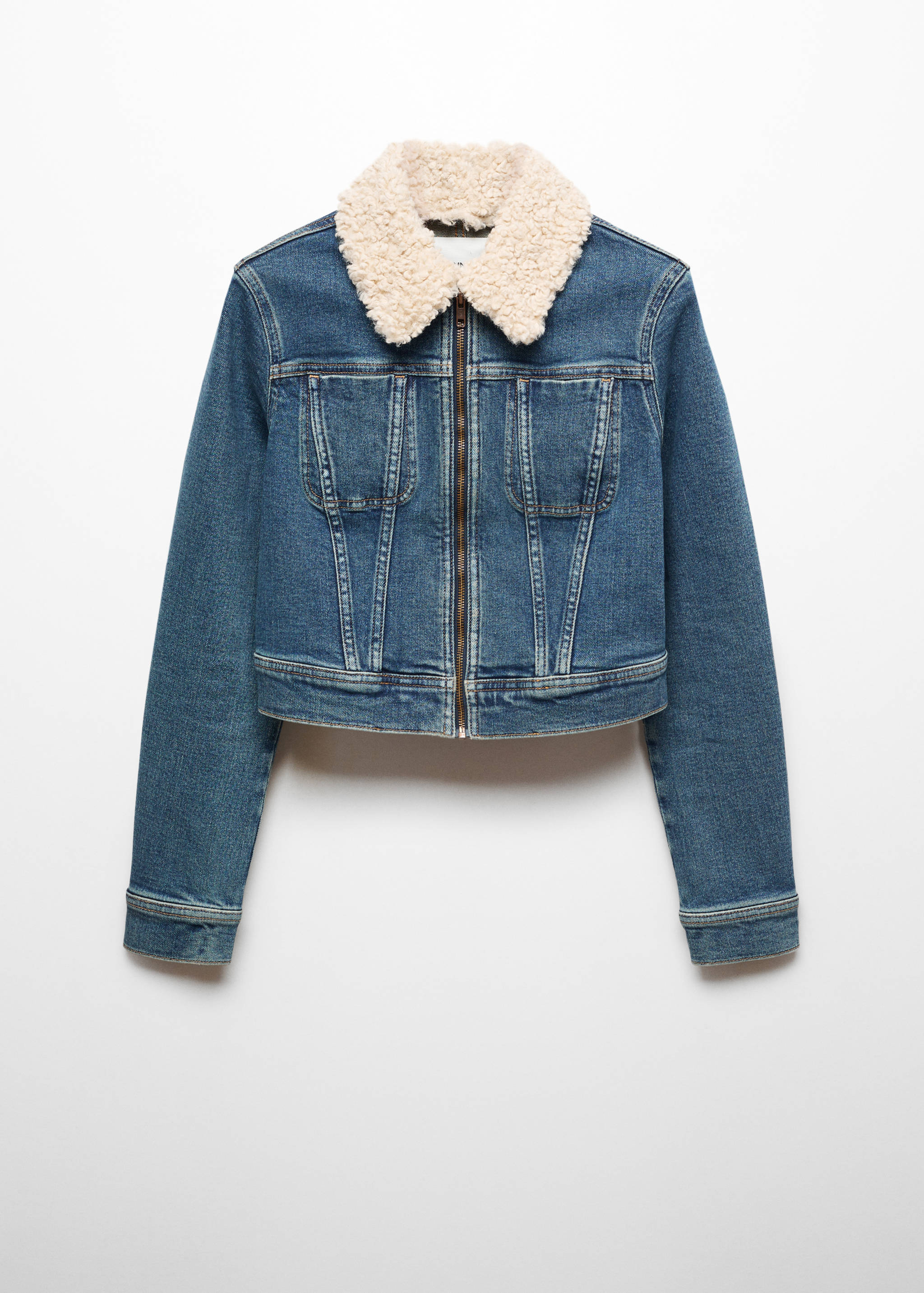 Geacă din denim cu guler din imitație de blană de miel - Articol fără model