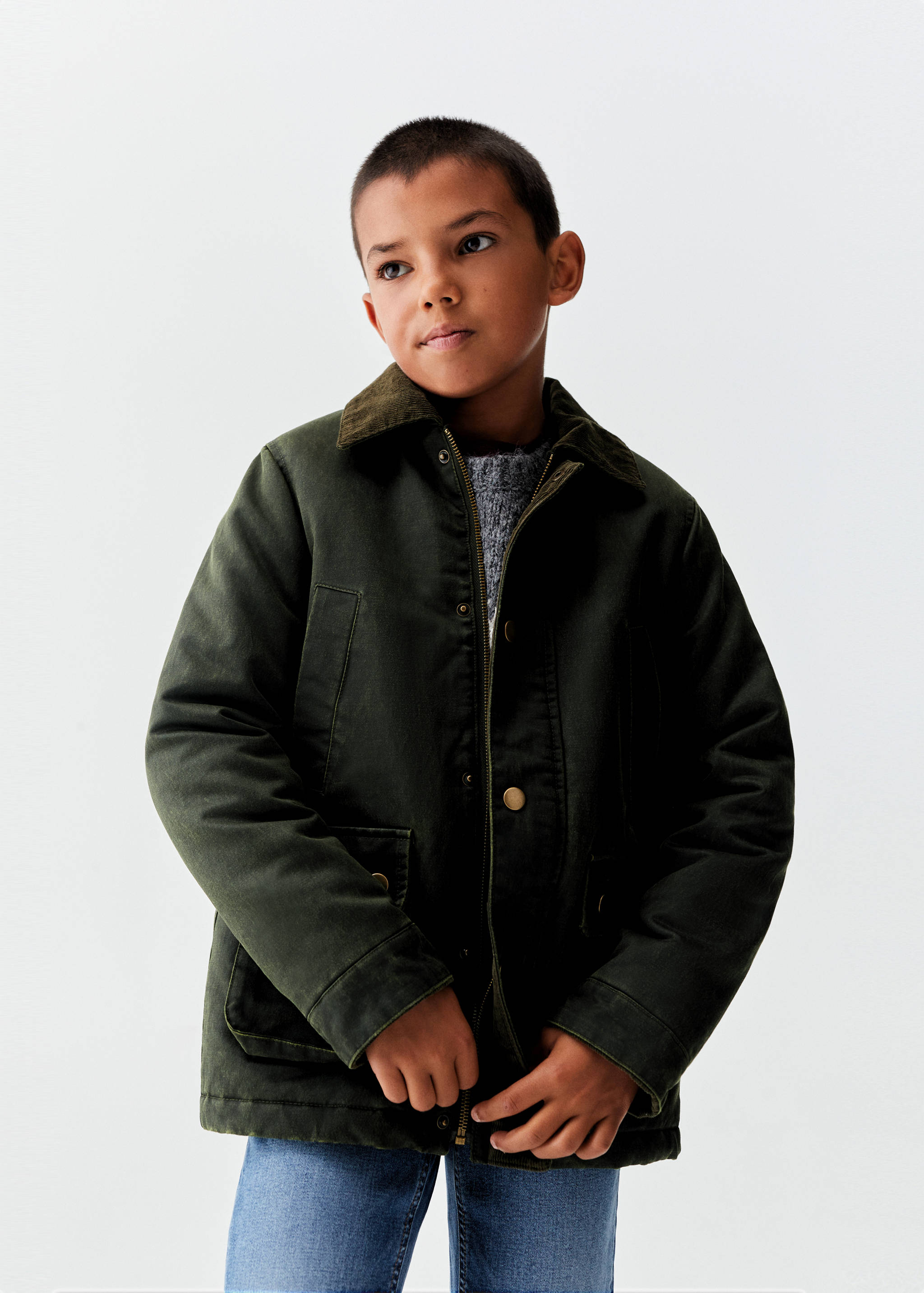 Waxed-effect short parka - Details of the article 1