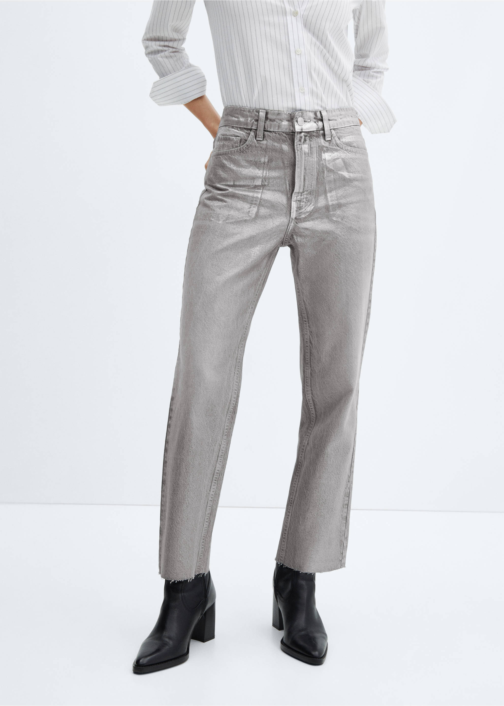 Straight foil jeans - Medium plane, Silver. Ref: 57047126-00.