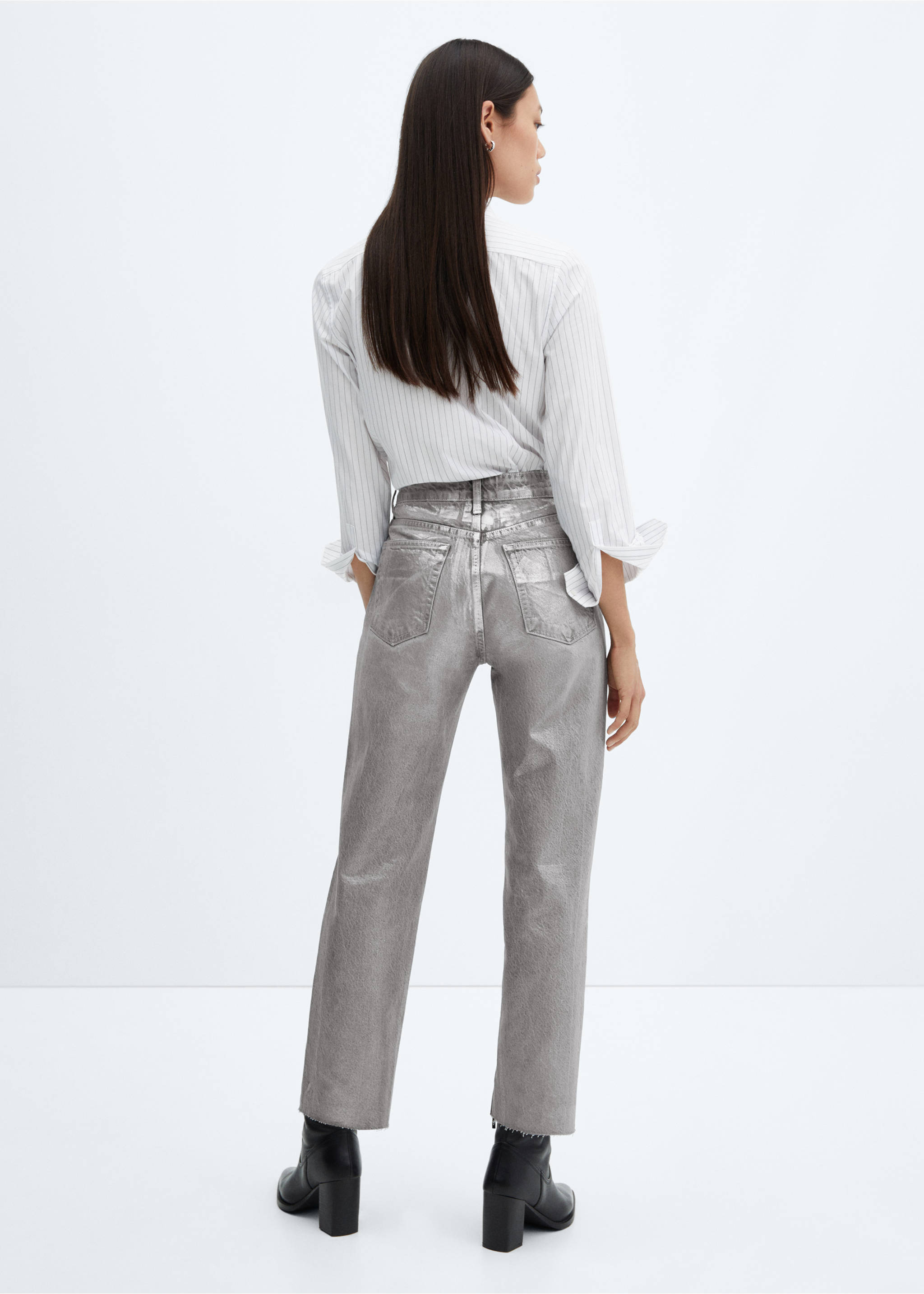 Straight foil jeans - Details of the article 1, Silver. Ref: 57047126-00.