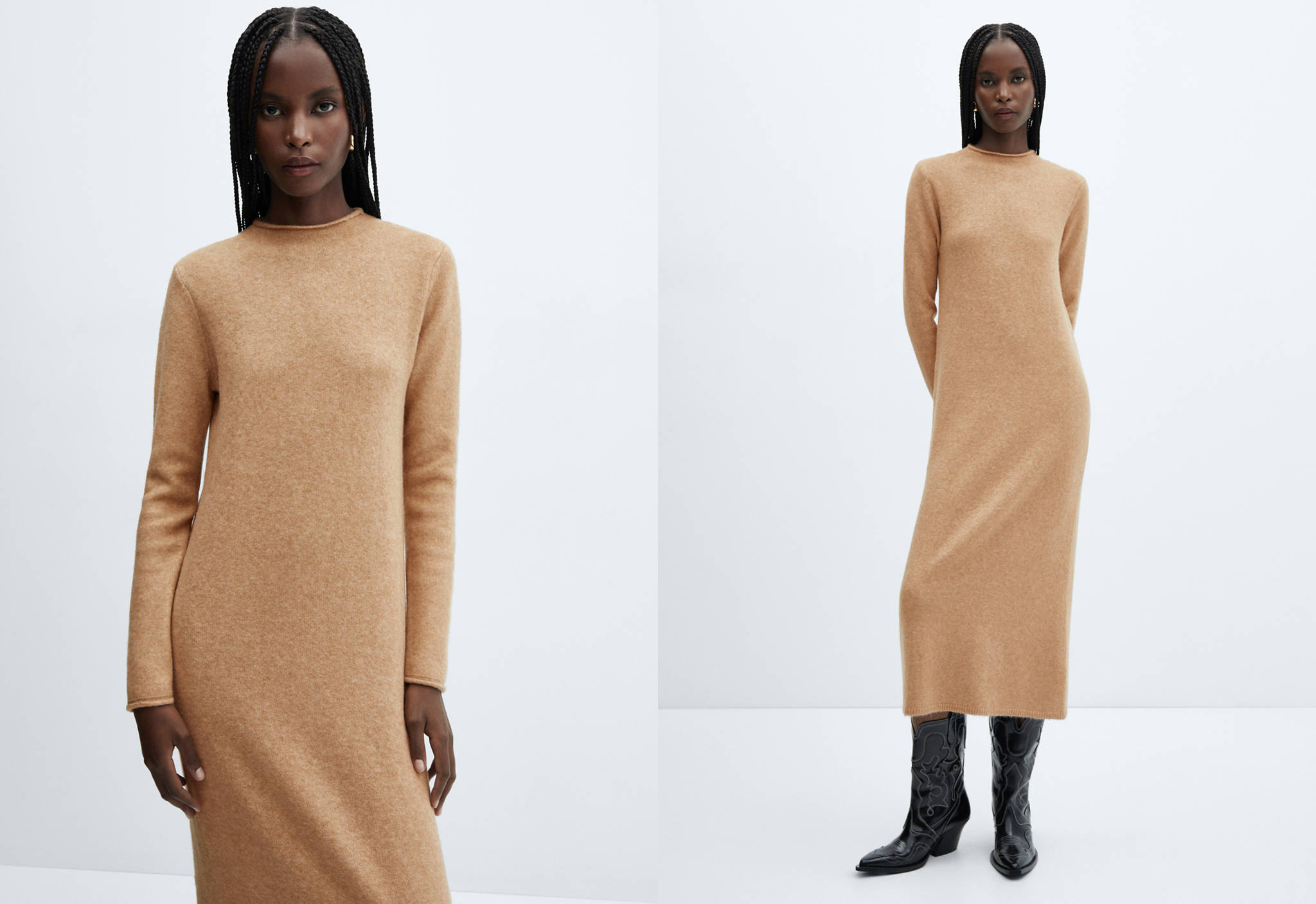 Perkins-neck knitted dress - Panoramic plane