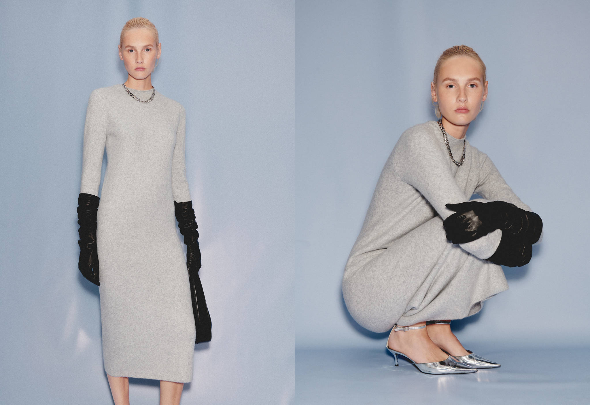 Perkins-neck knitted dress - Panoramic plane