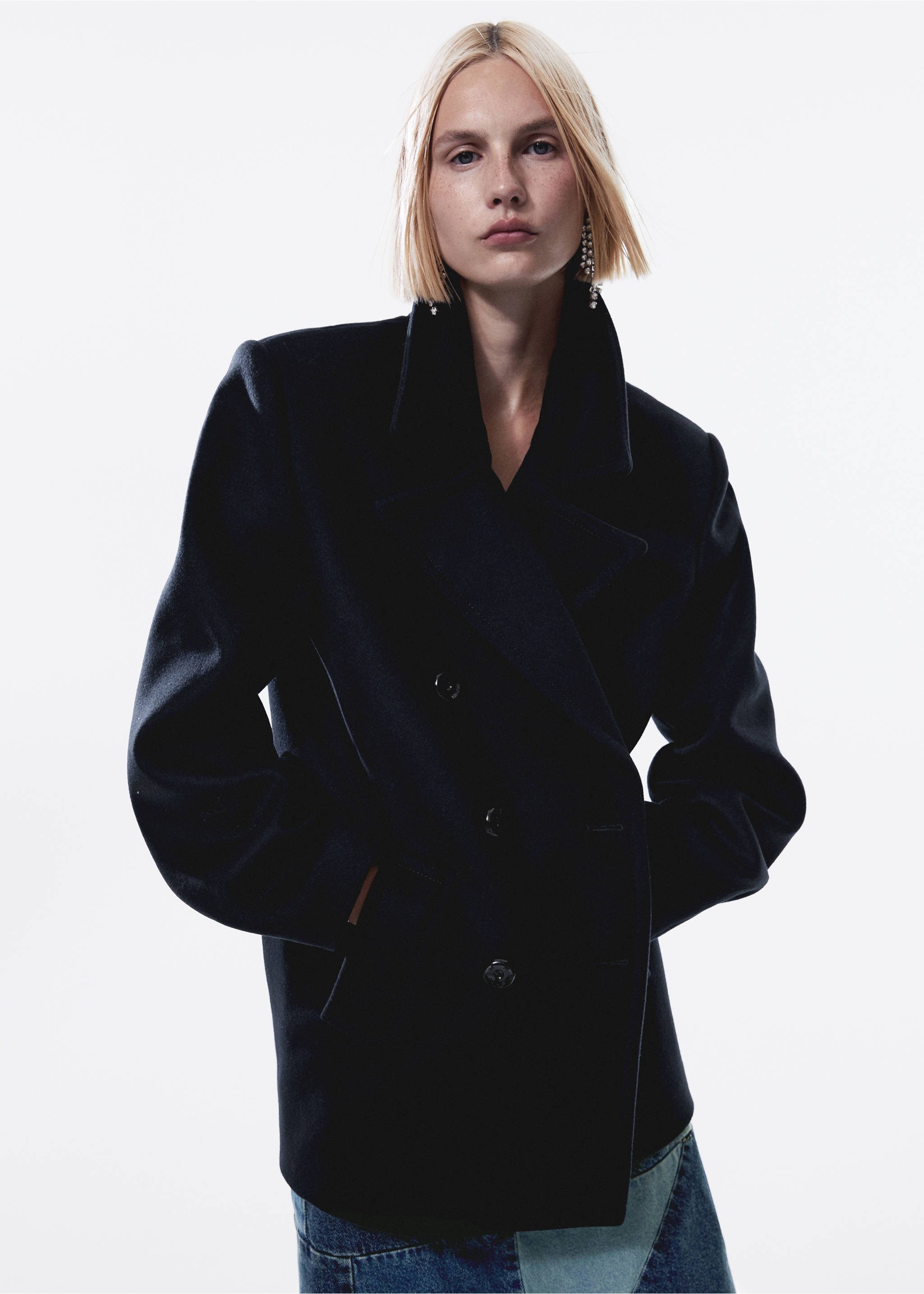 Double-breasted wool coat - Medium plane, Dark Navy. Ref: 57047760-00.