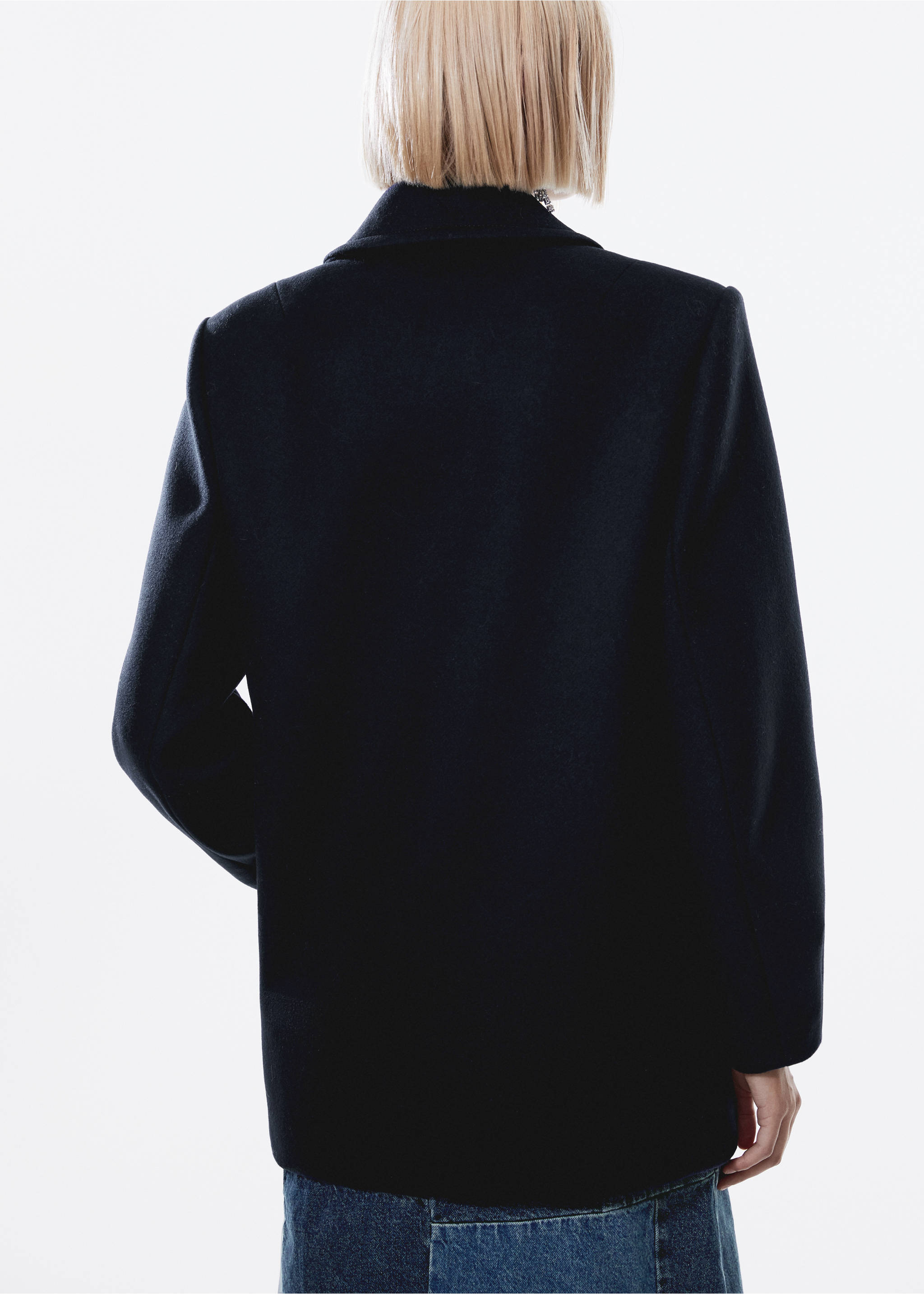 Double-breasted wool coat - Reverse of the article, Dark Navy. Ref: 57047760-00.
