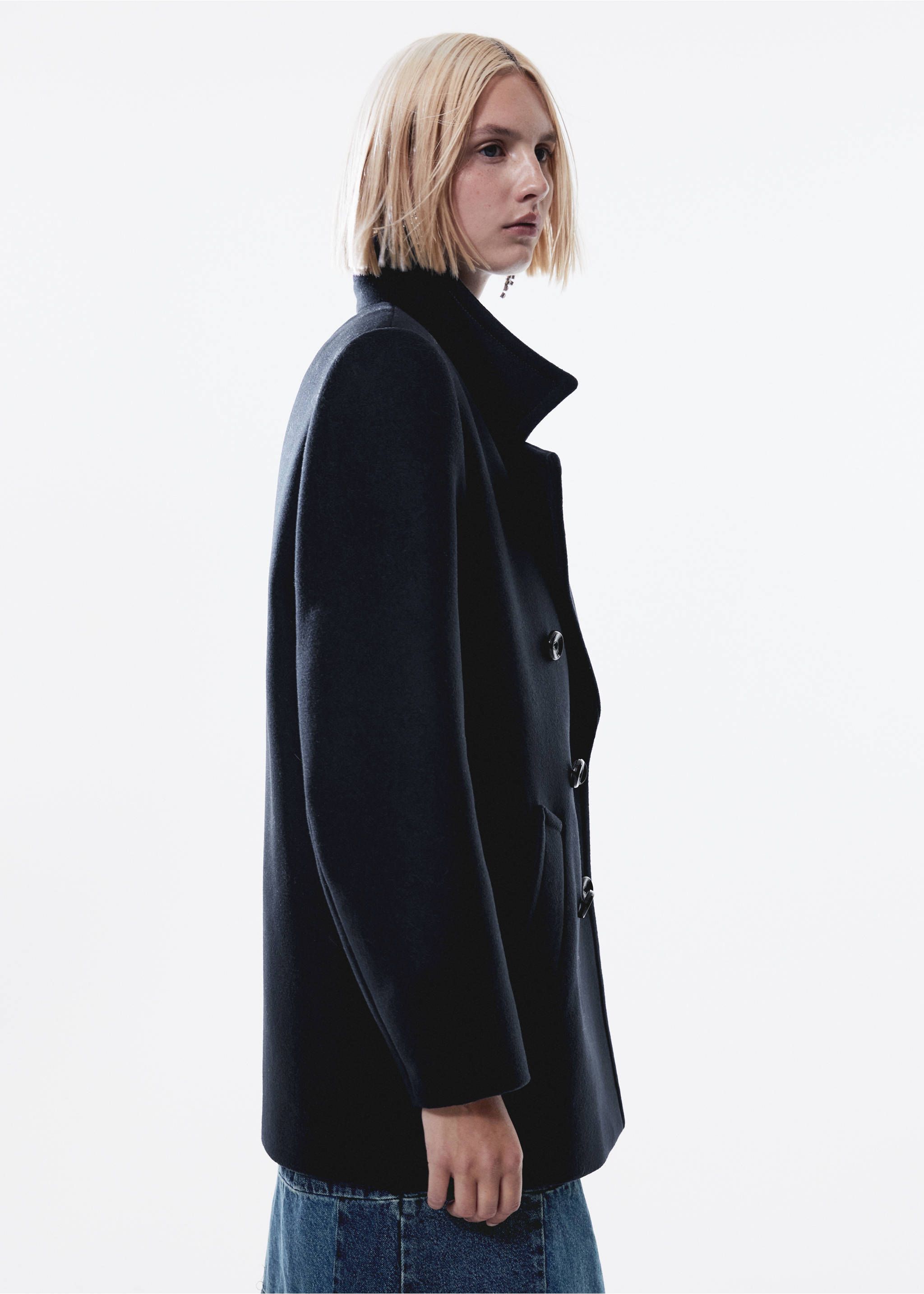 Double-breasted wool coat - Details of the article 4, Dark Navy. Ref: 57047760-00.