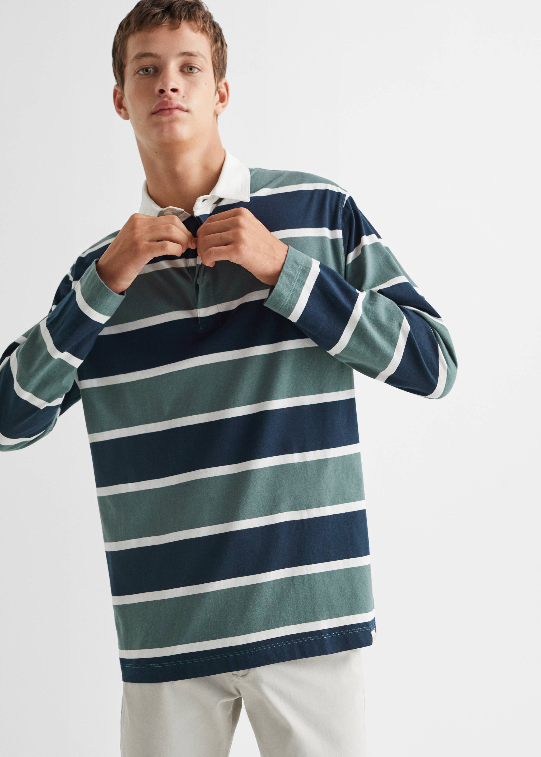 Striped long-sleeved polo shirt - Medium plane