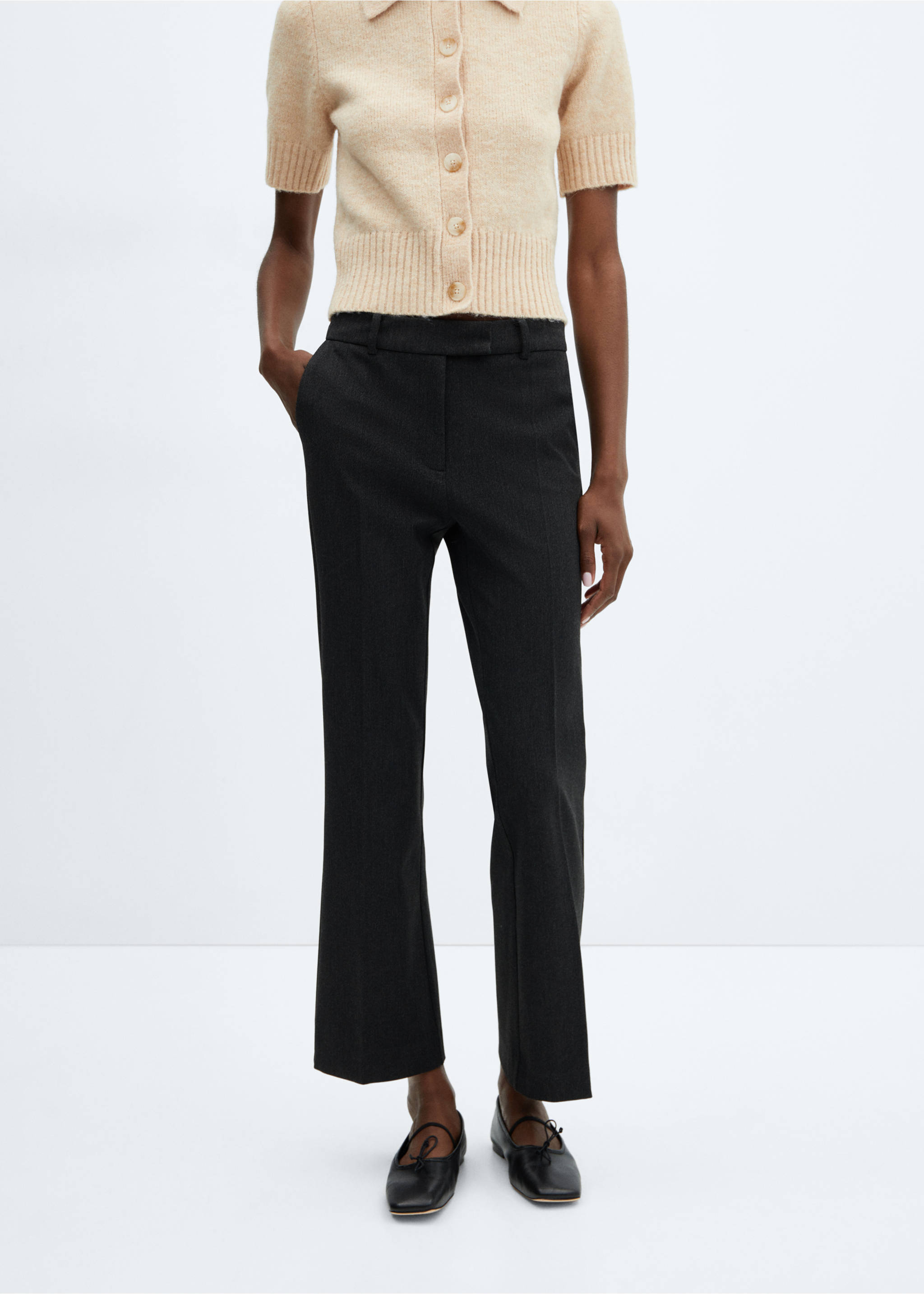 Pantalon évasé crop - Plan moyen, Gris. Ref: 57048267-00.