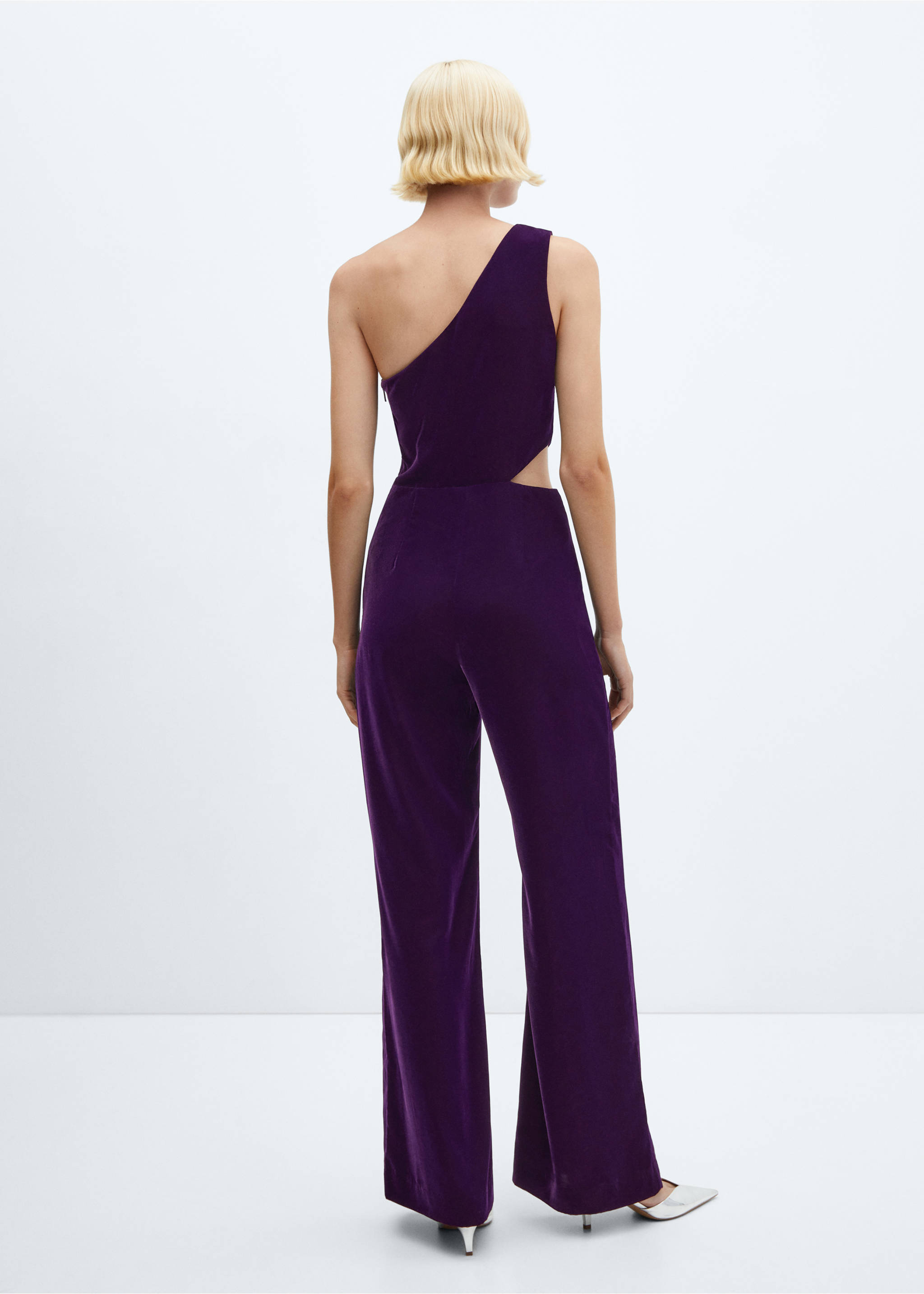 Maxi-flower velvet jumpsuit - Reverse of the article, Purple. Ref: 57049096-00.