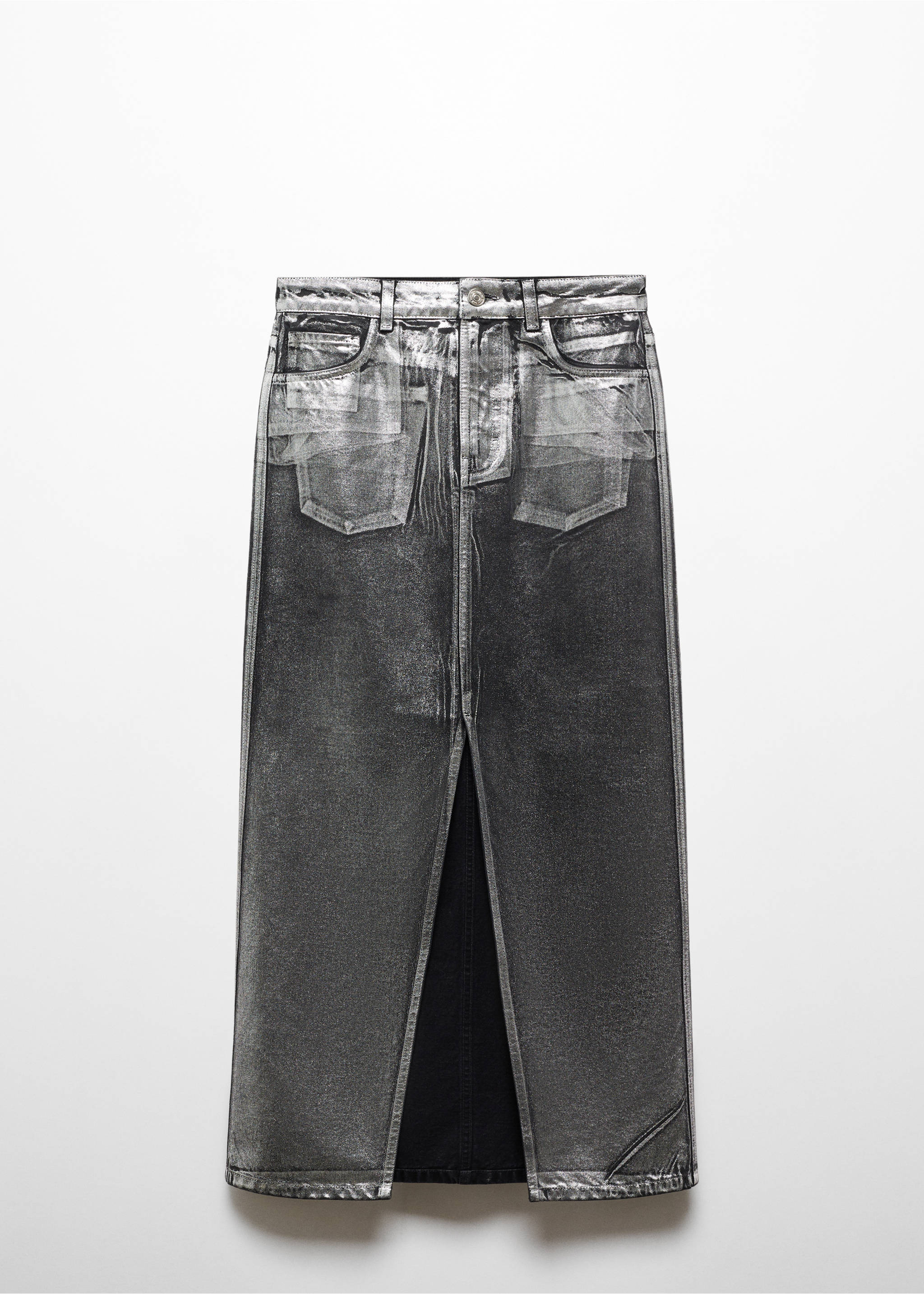 Long foil denim skirt - Article without model, Black. Ref: 57049104-00.