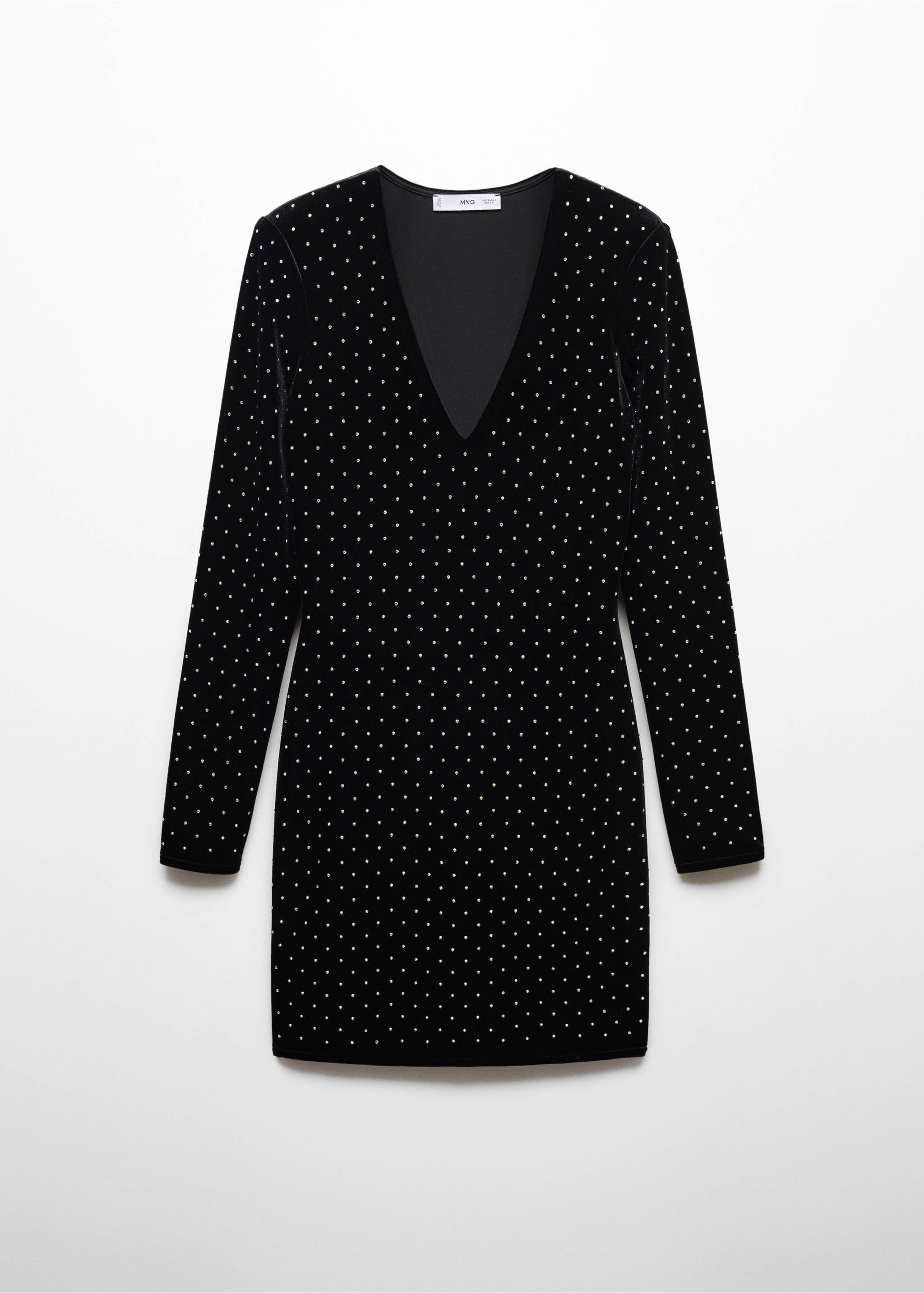 Rhinestones velvet dress - Article without model, Black. Ref: 57049107-00.