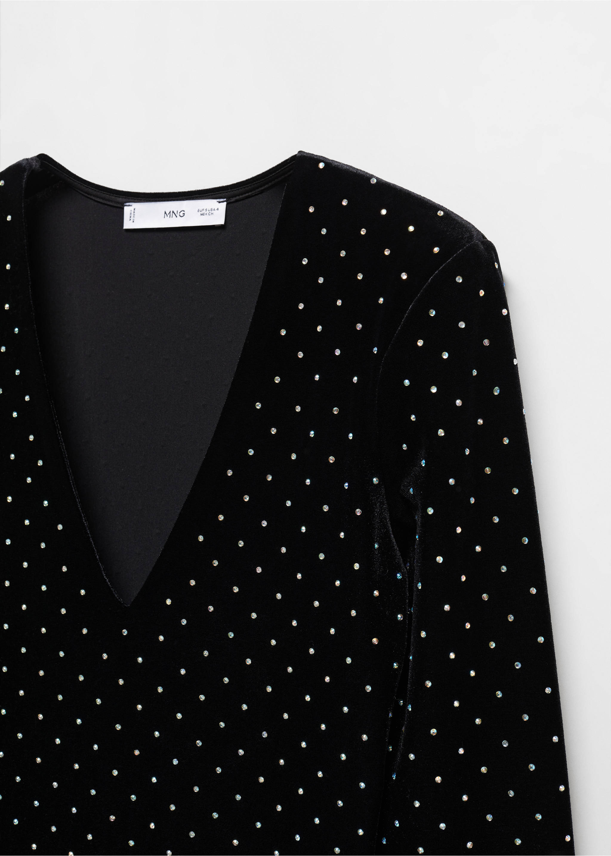 Rhinestones velvet dress - Details of the article 8, Black. Ref: 57049107-00.