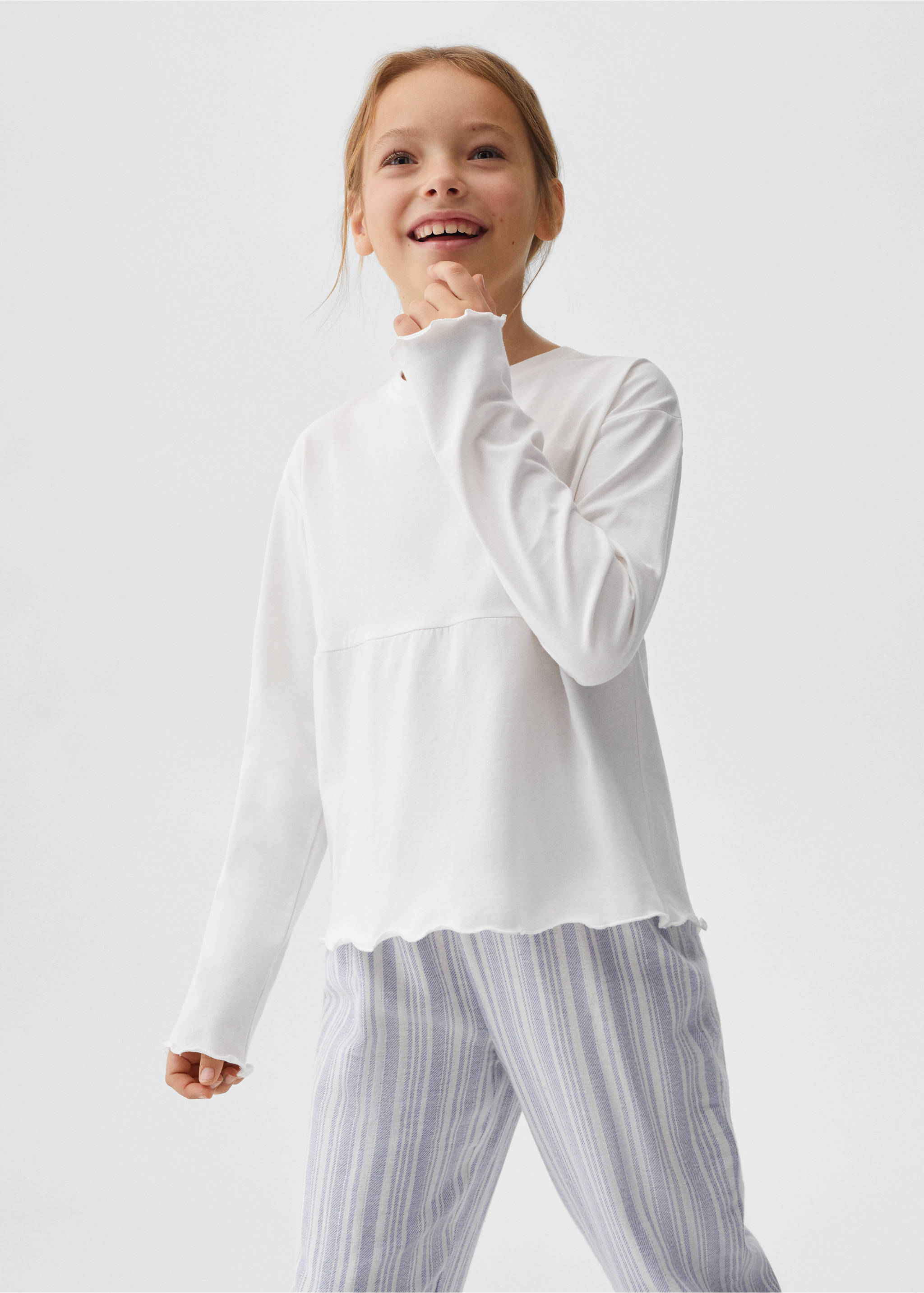 Striped cotton long pyjama - Medium plane, Off White. Ref: 57049110-00.