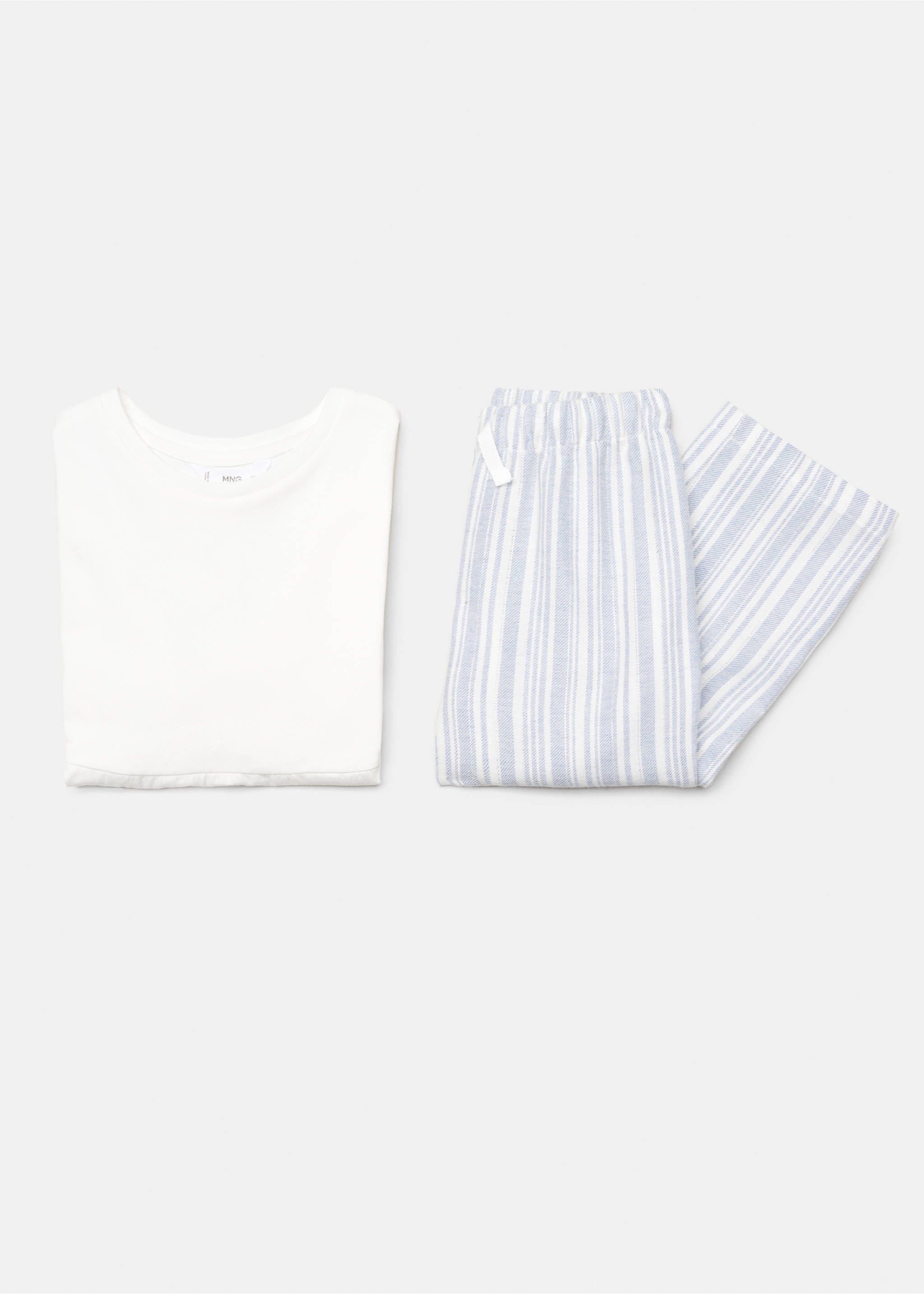 Striped cotton long pyjama - Details of the article 0, Off White. Ref: 57049110-00.