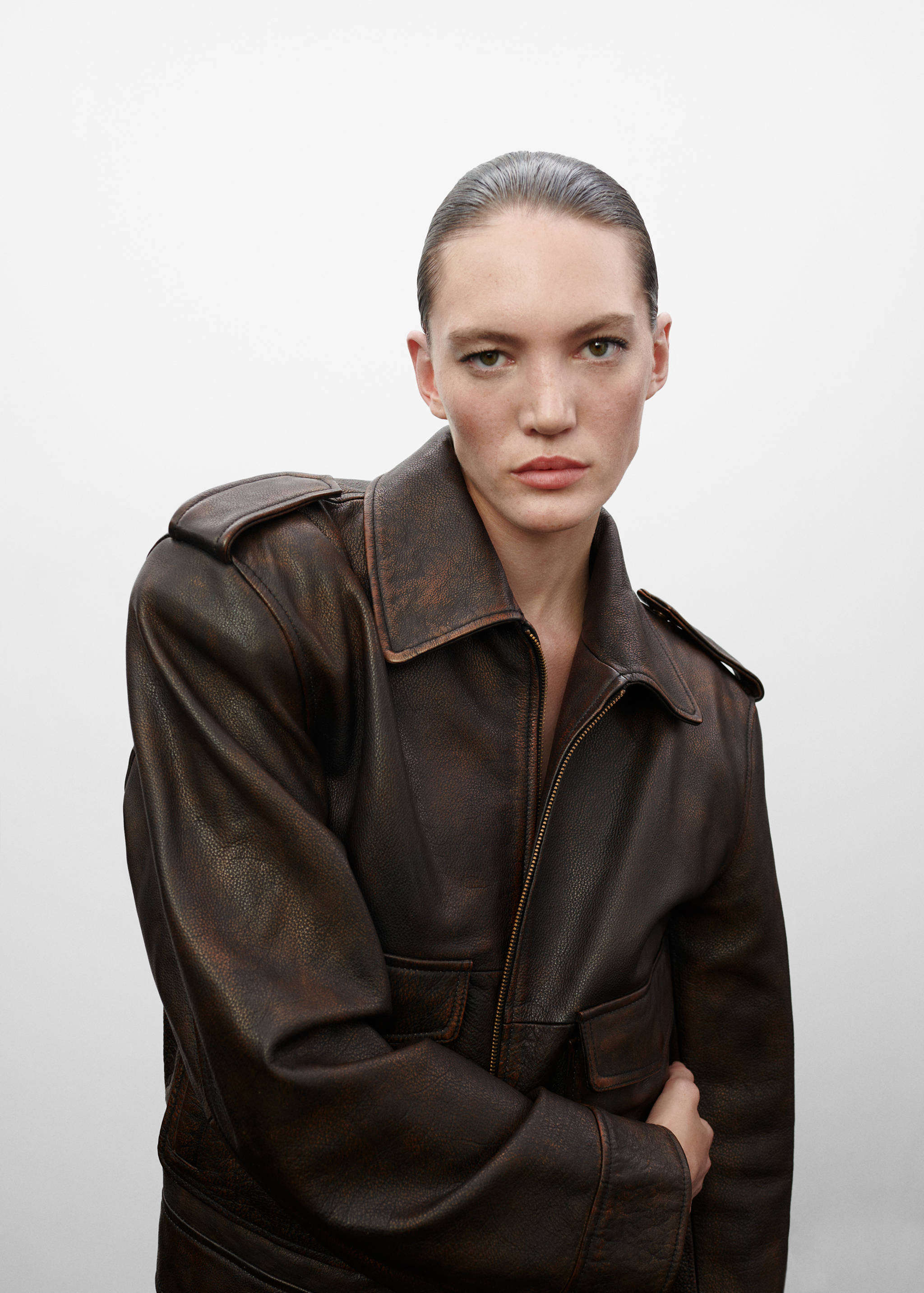 Lærjakke med lomme - Artikkeldetalj 1