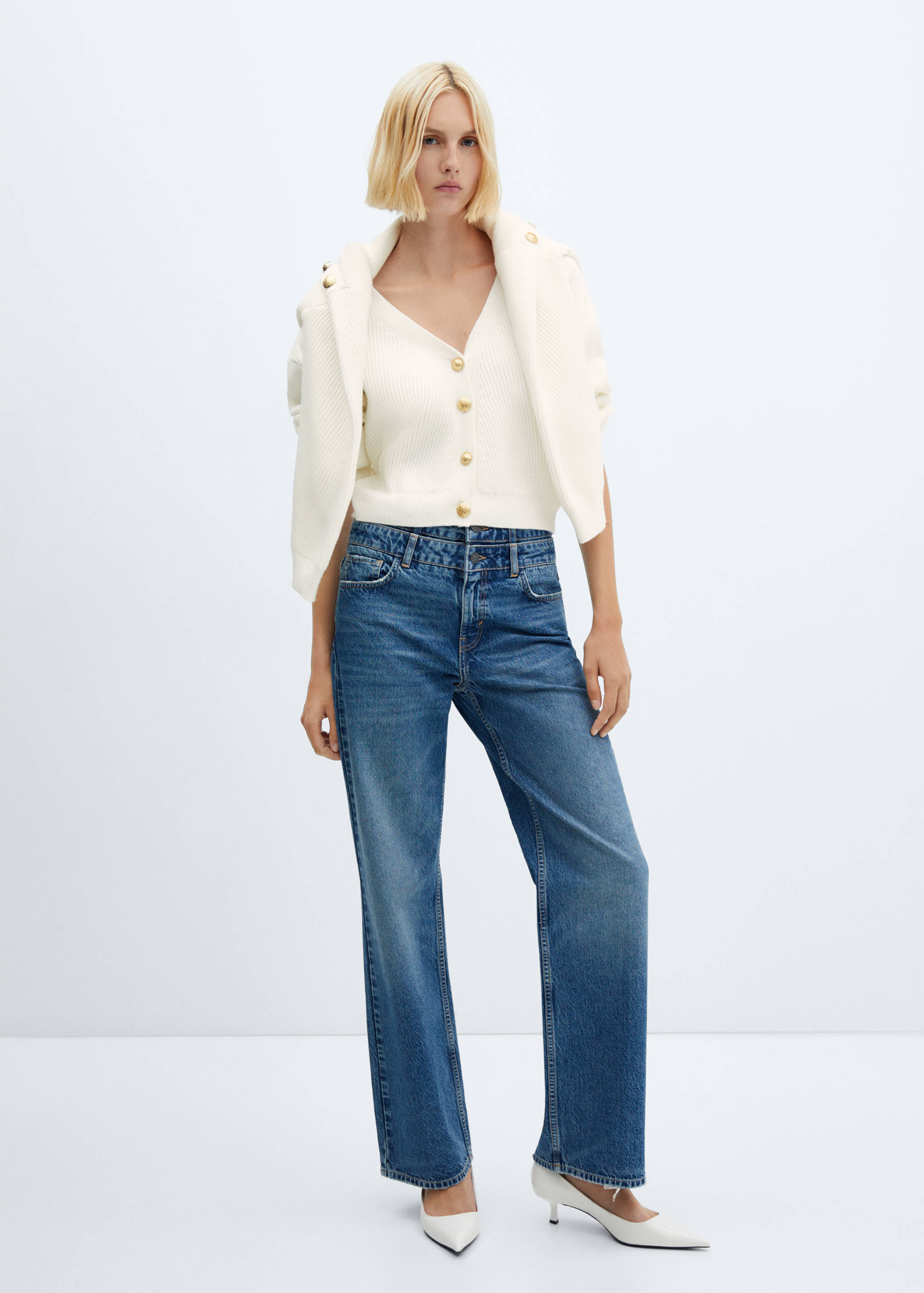 Buttoned ribbed cardigan - General plane