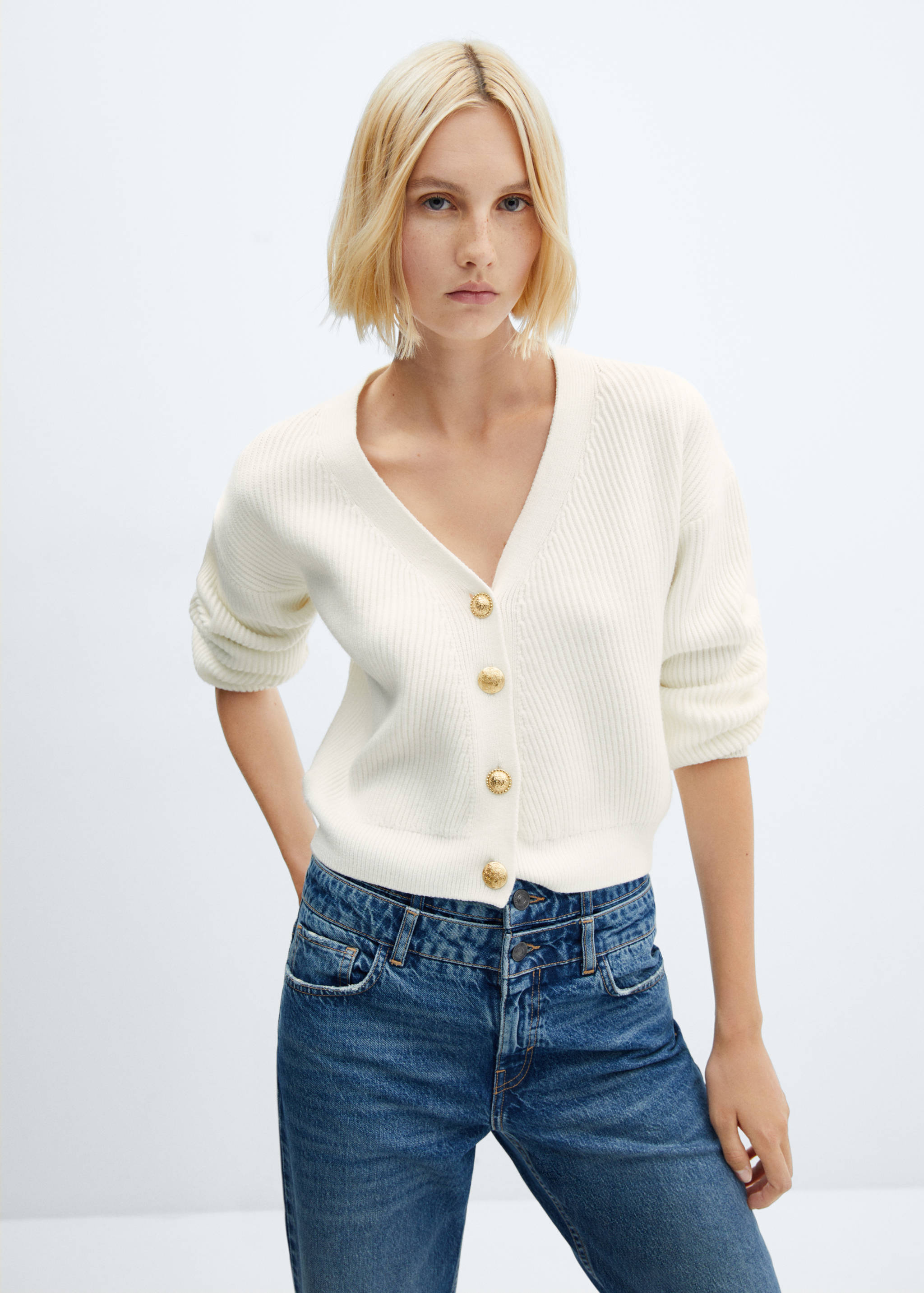 Buttoned ribbed cardigan - Medium plane