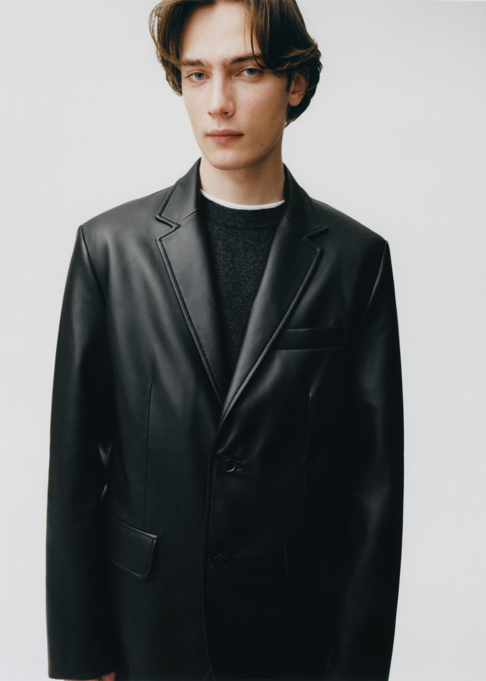 Faux-leather jacket - Details of the article 5, Black. Ref: 57049404-00.