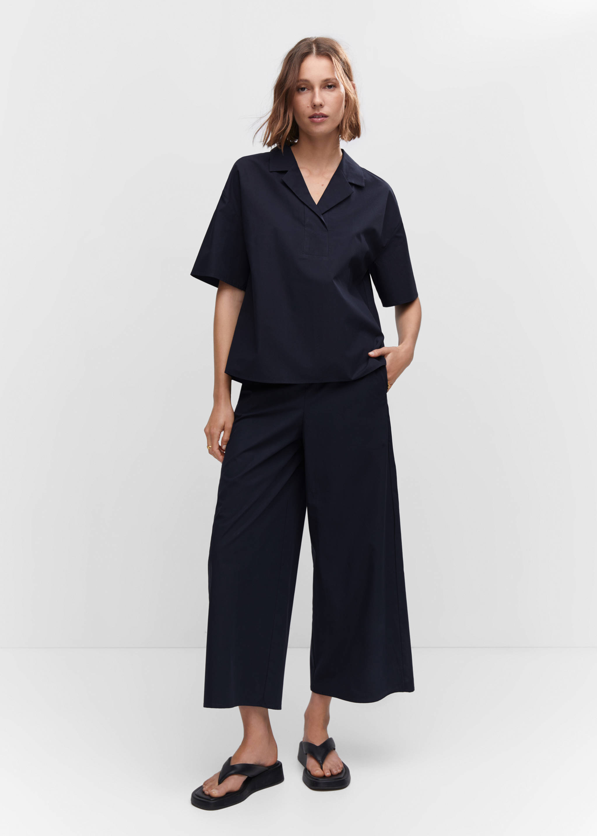 Katoenen blouse met korte mouwen - Overzichtstekening