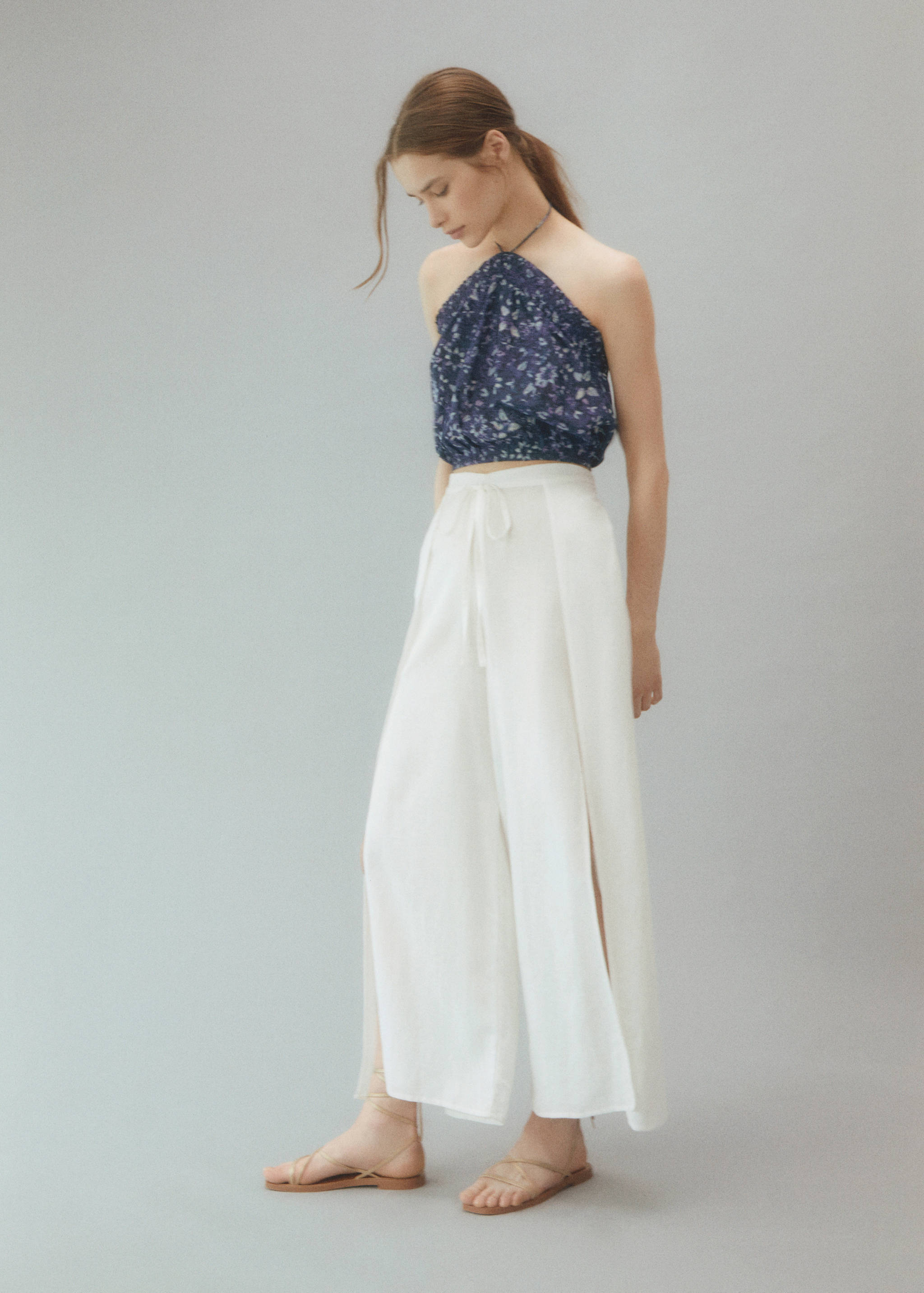 Side slit linen-blend trousers - Details of the article 5