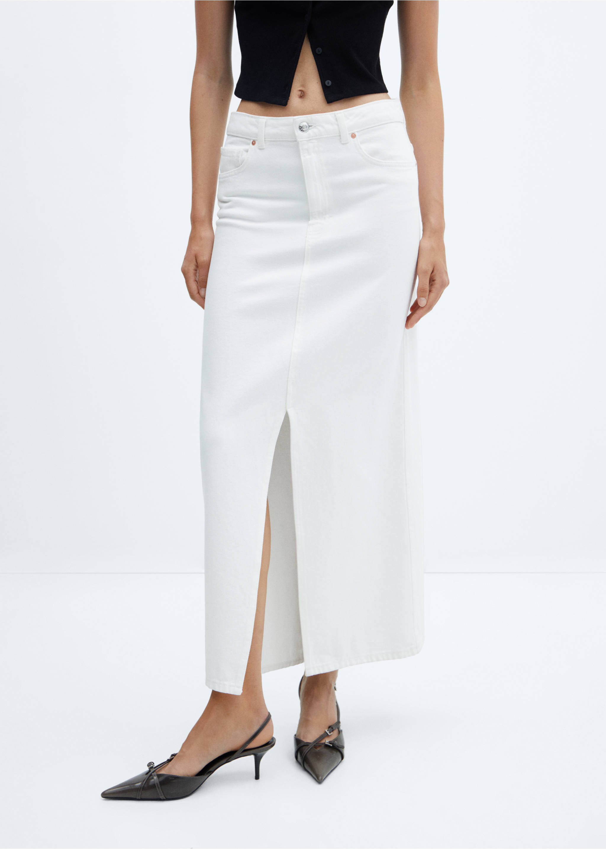 Slit denim skirt - Medium plane, White. Ref: 57050162-00.
