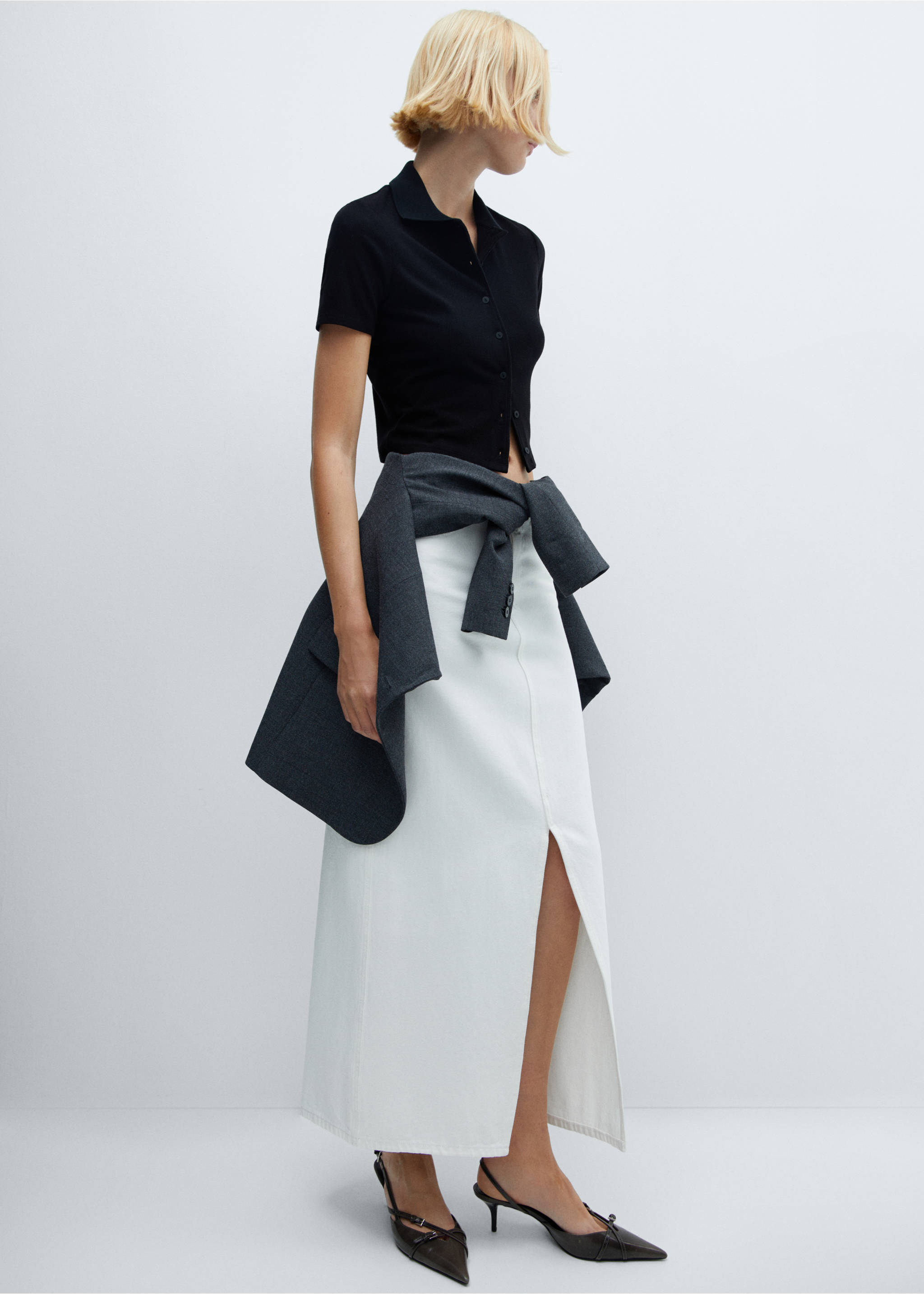 Slit denim skirt - Details of the article 2, White. Ref: 57050162-00.