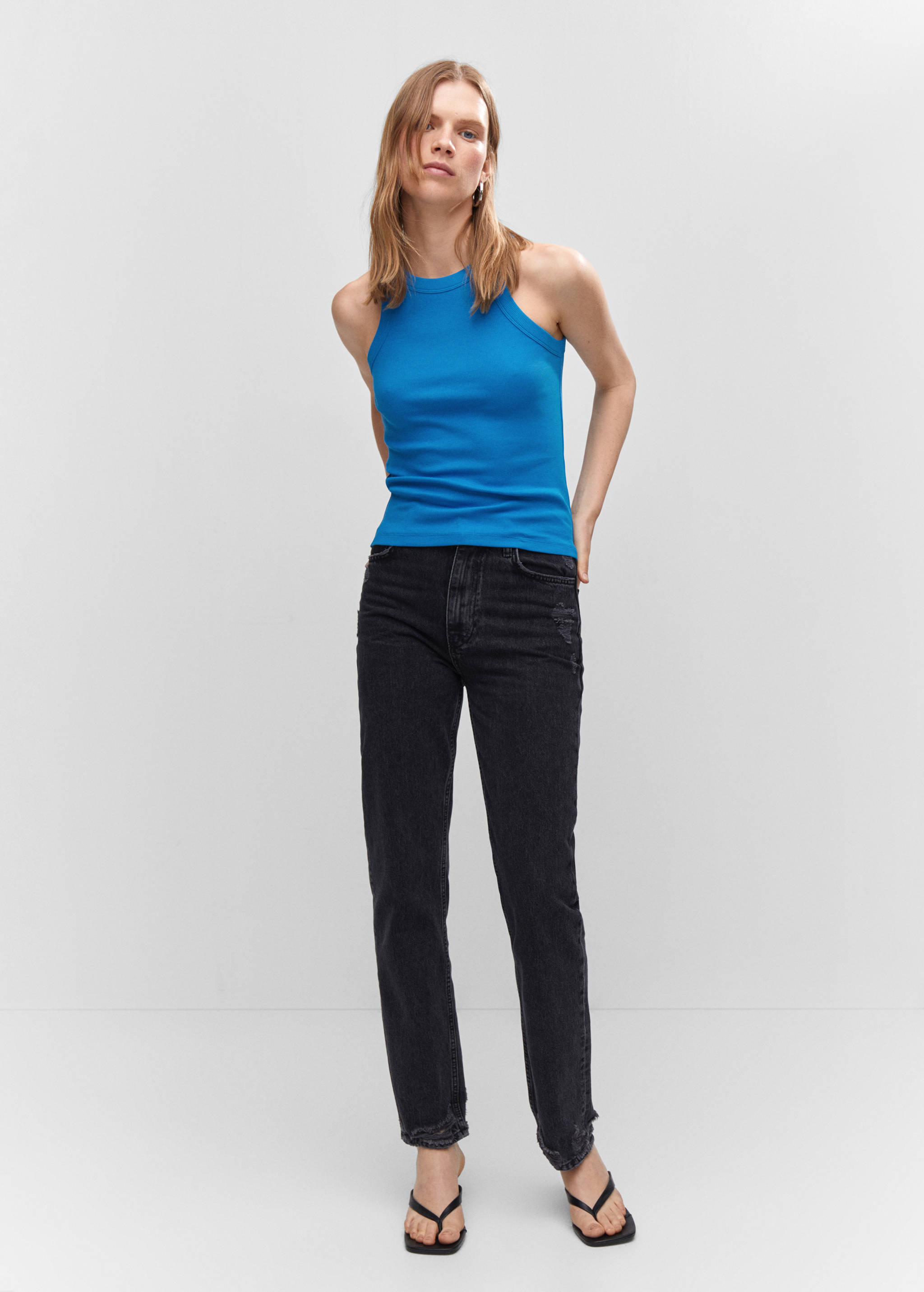 Ribbed cotton-blend top - General plane