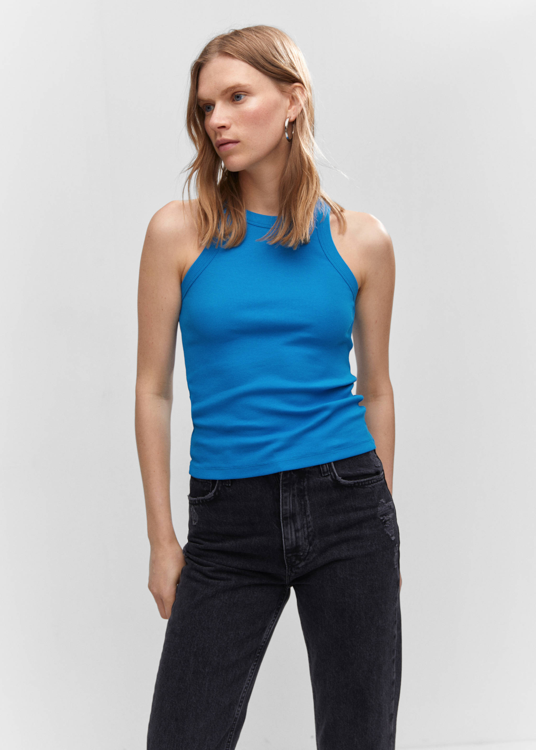 Ribbed cotton-blend top - Medium plane