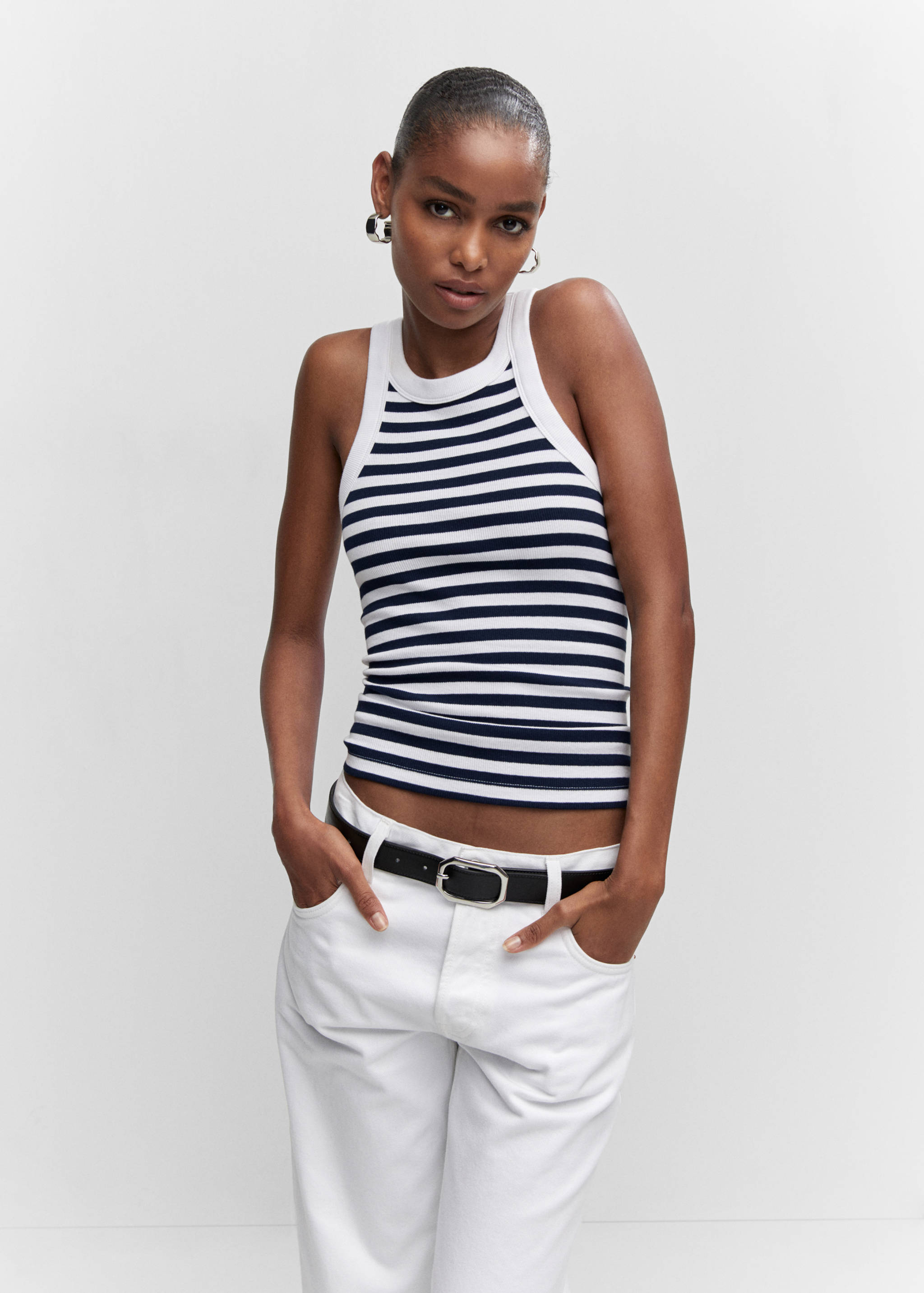 Ribbed cotton-blend top - Medium plane