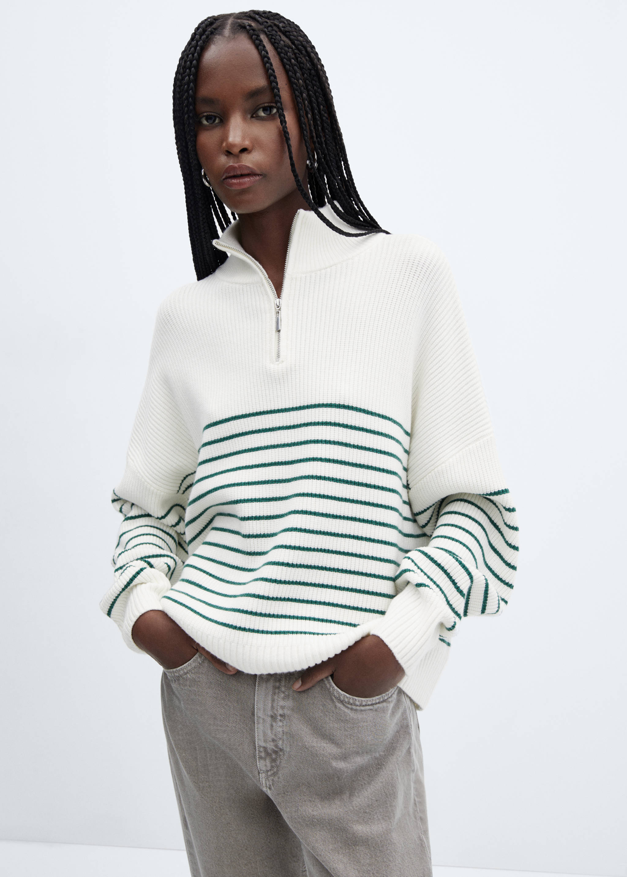 Striped sweater with zipper - Medium plane