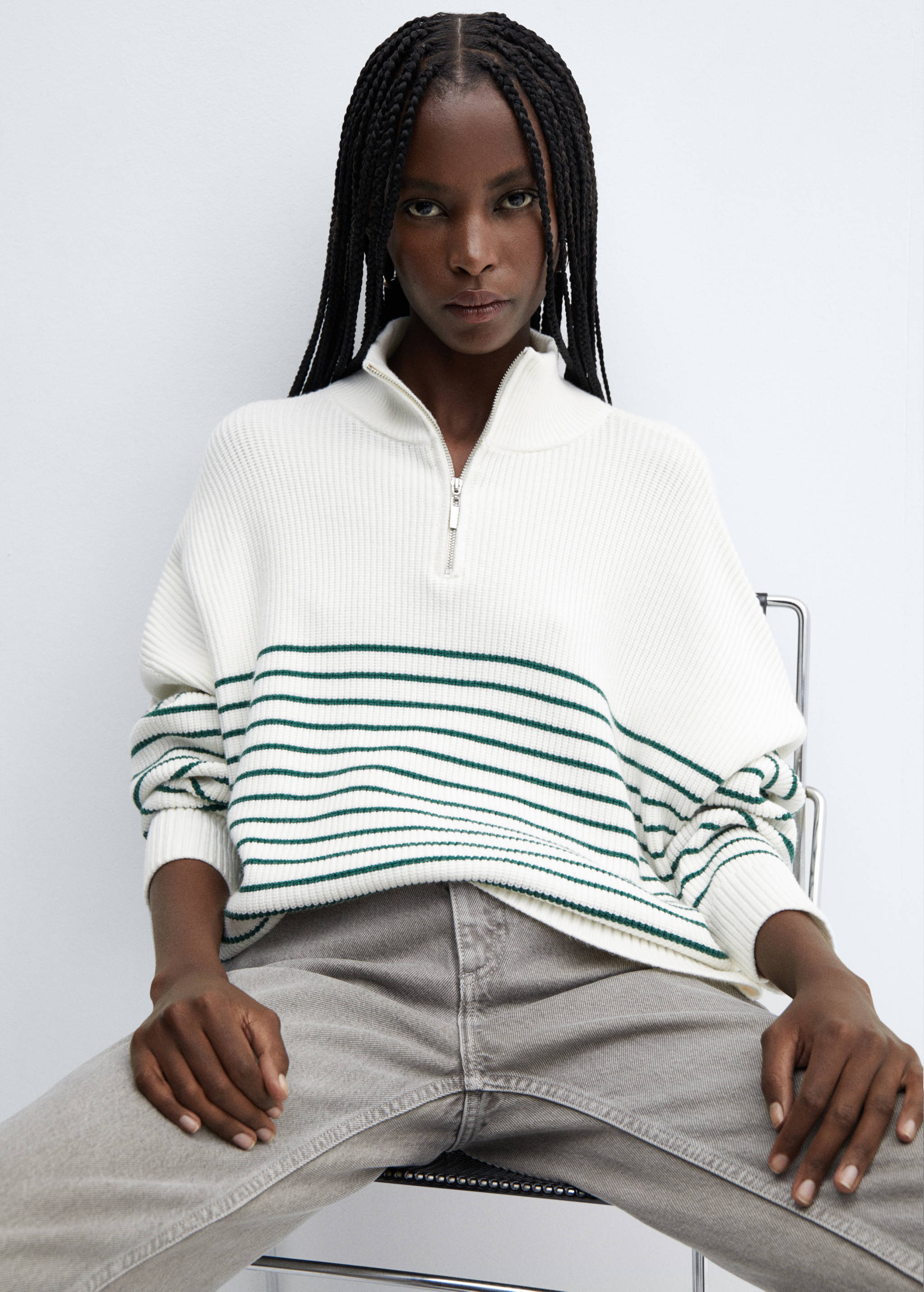 Striped sweater with zipper - Details of the article 2