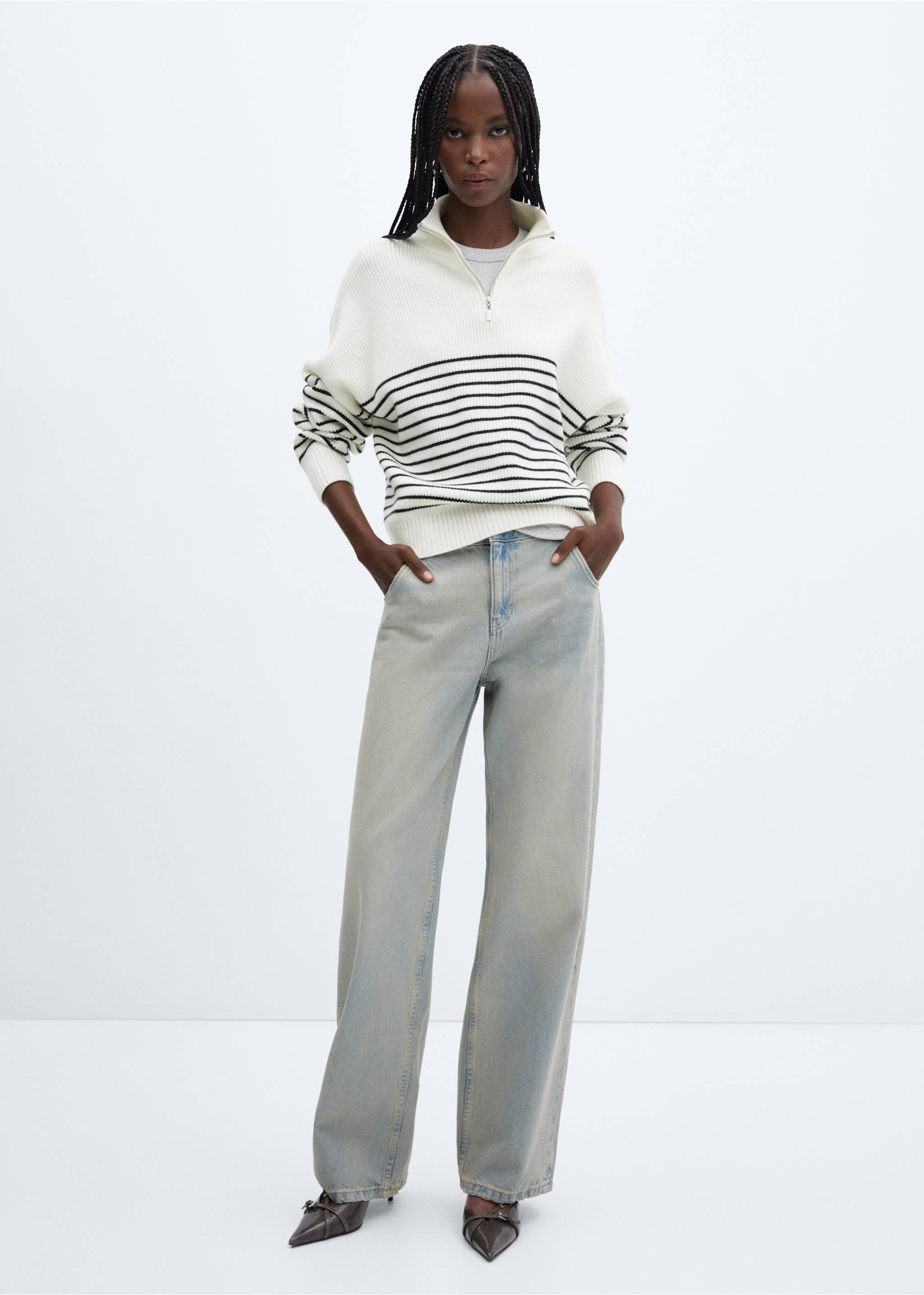 Striped sweater with zip - General plane, Navy. Ref: 57050259-00.
