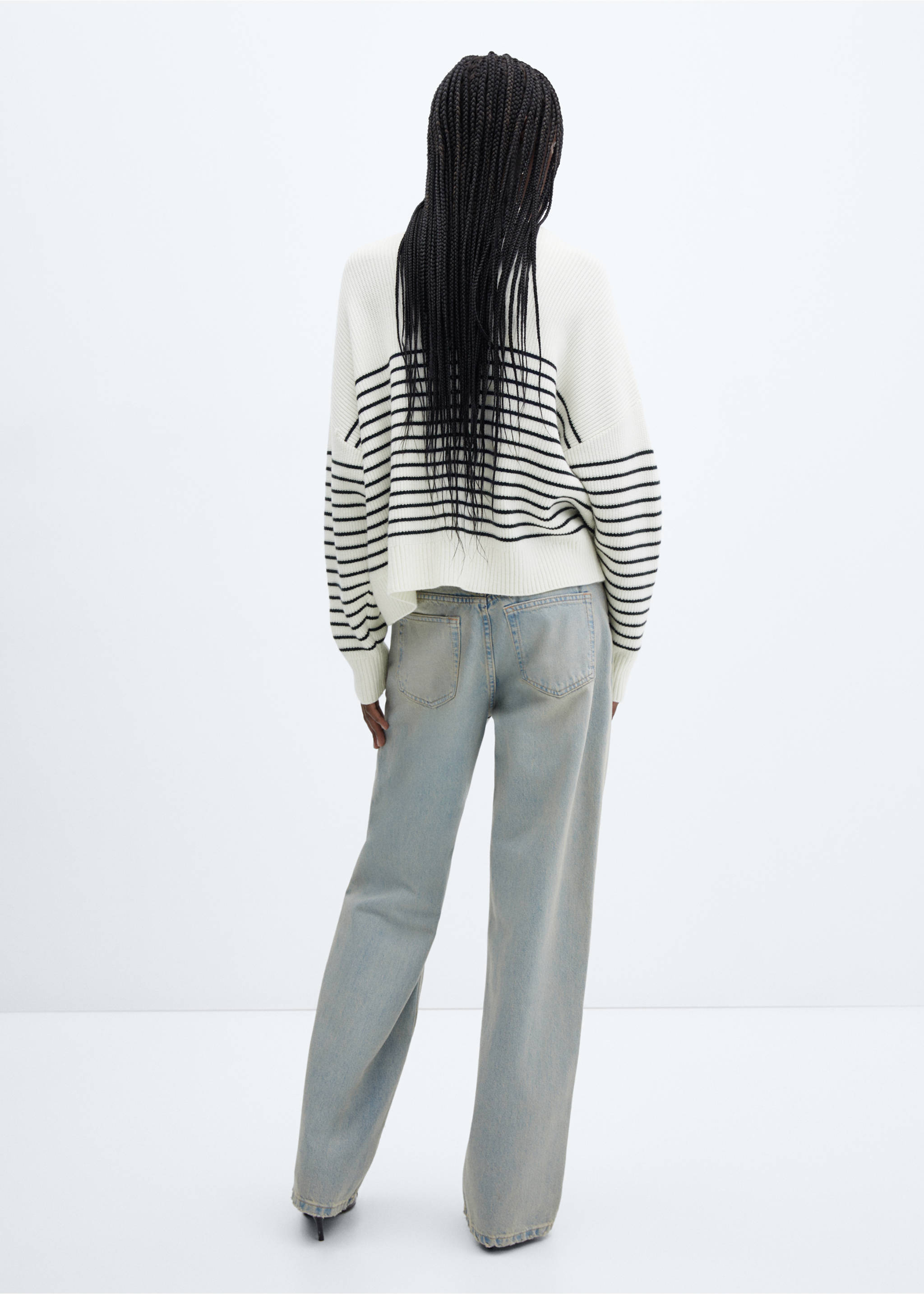 Striped sweater with zip - Reverse of the article, Navy. Ref: 57050259-00.