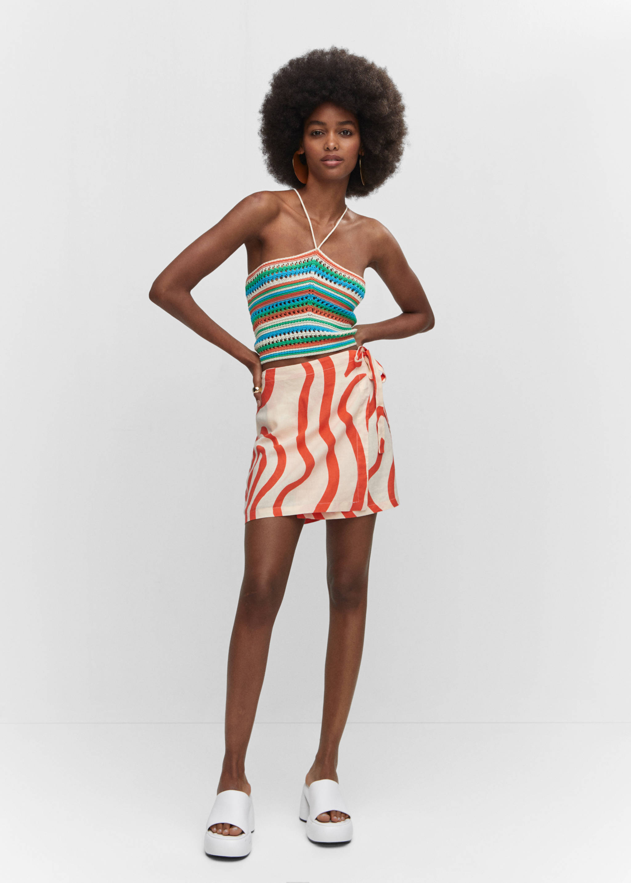 Printed linen-blend skirt - General plane