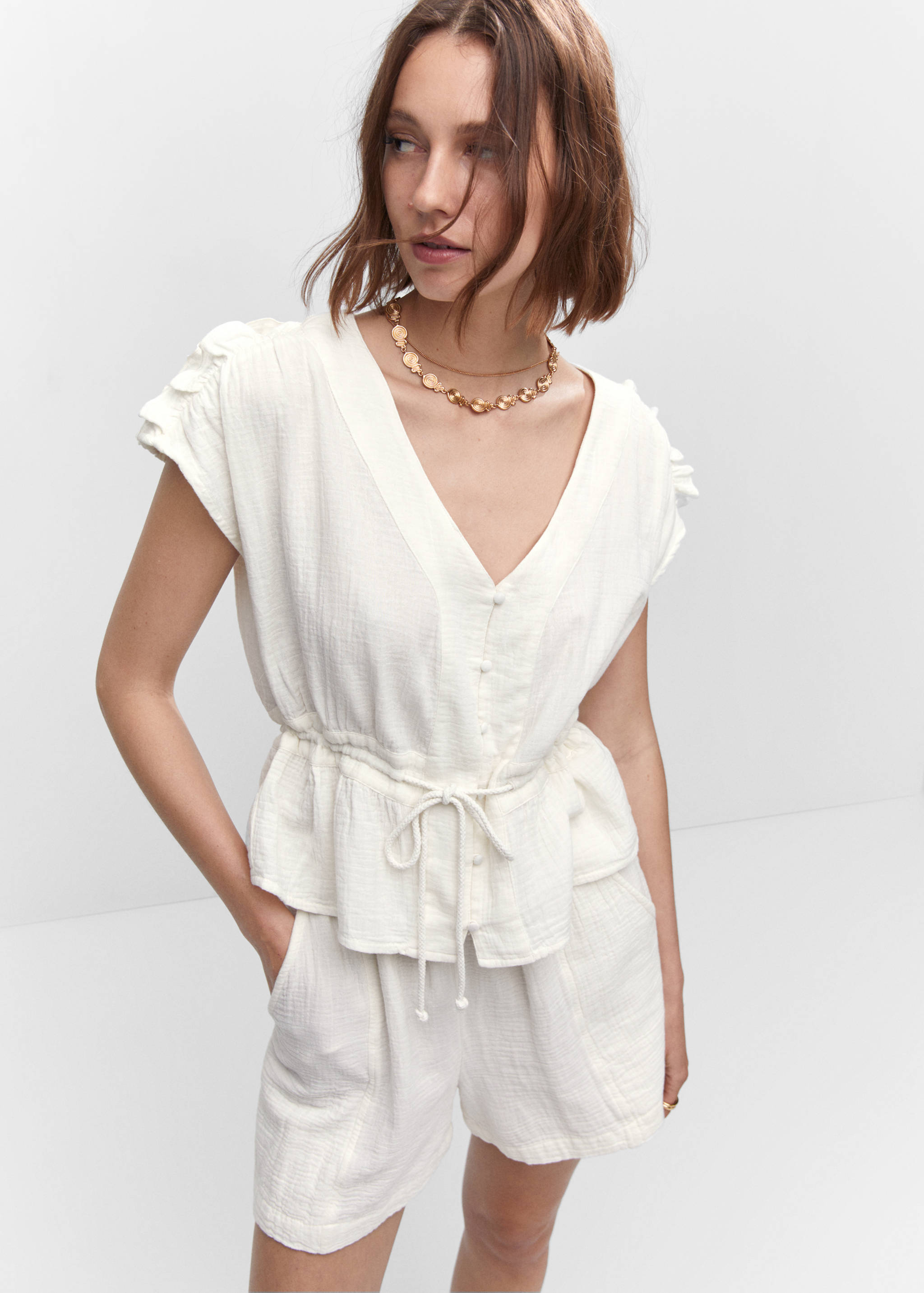 Bow textured blouse - Medium plane