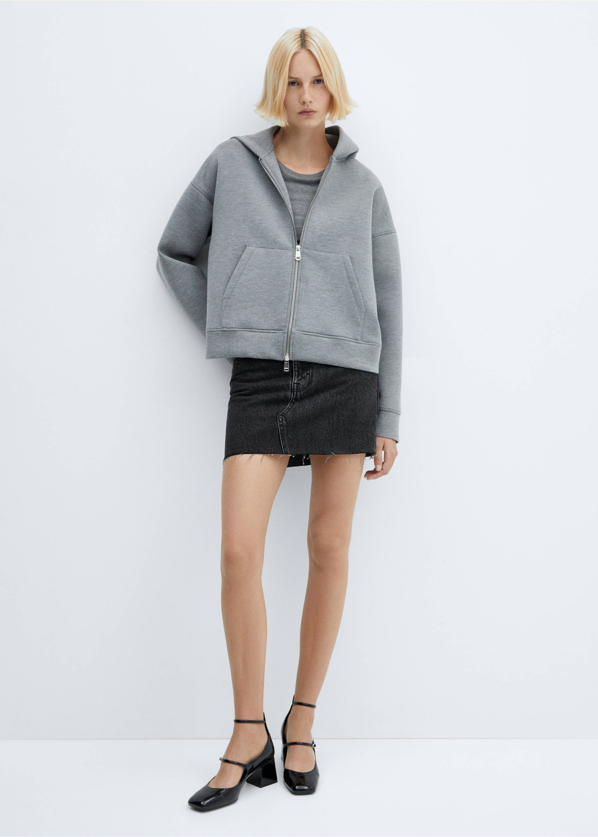 Denim mini-skirt - General plane, Black denim. Ref: 57050291-00.