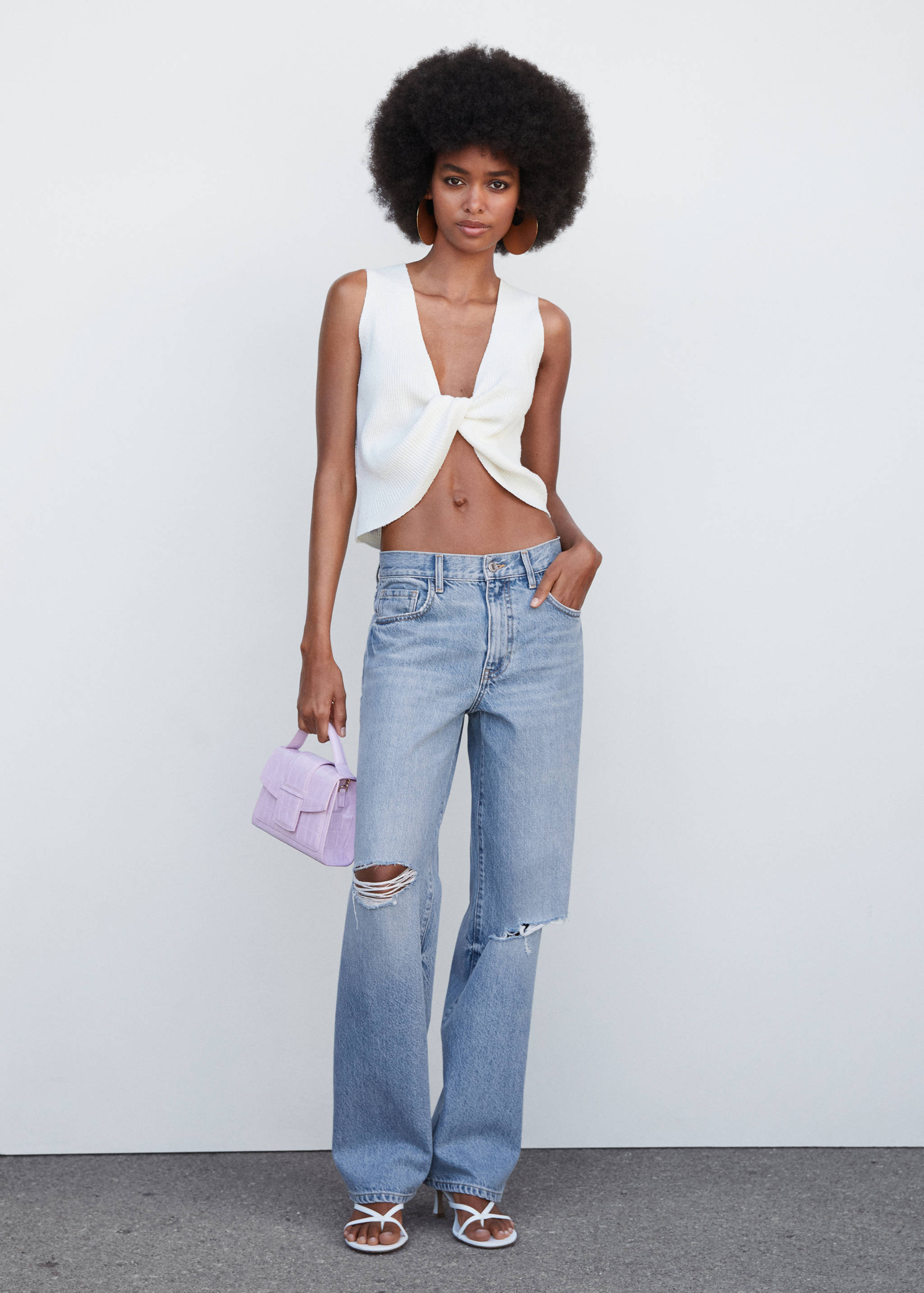Decorative ripped wide leg jeans - General plane