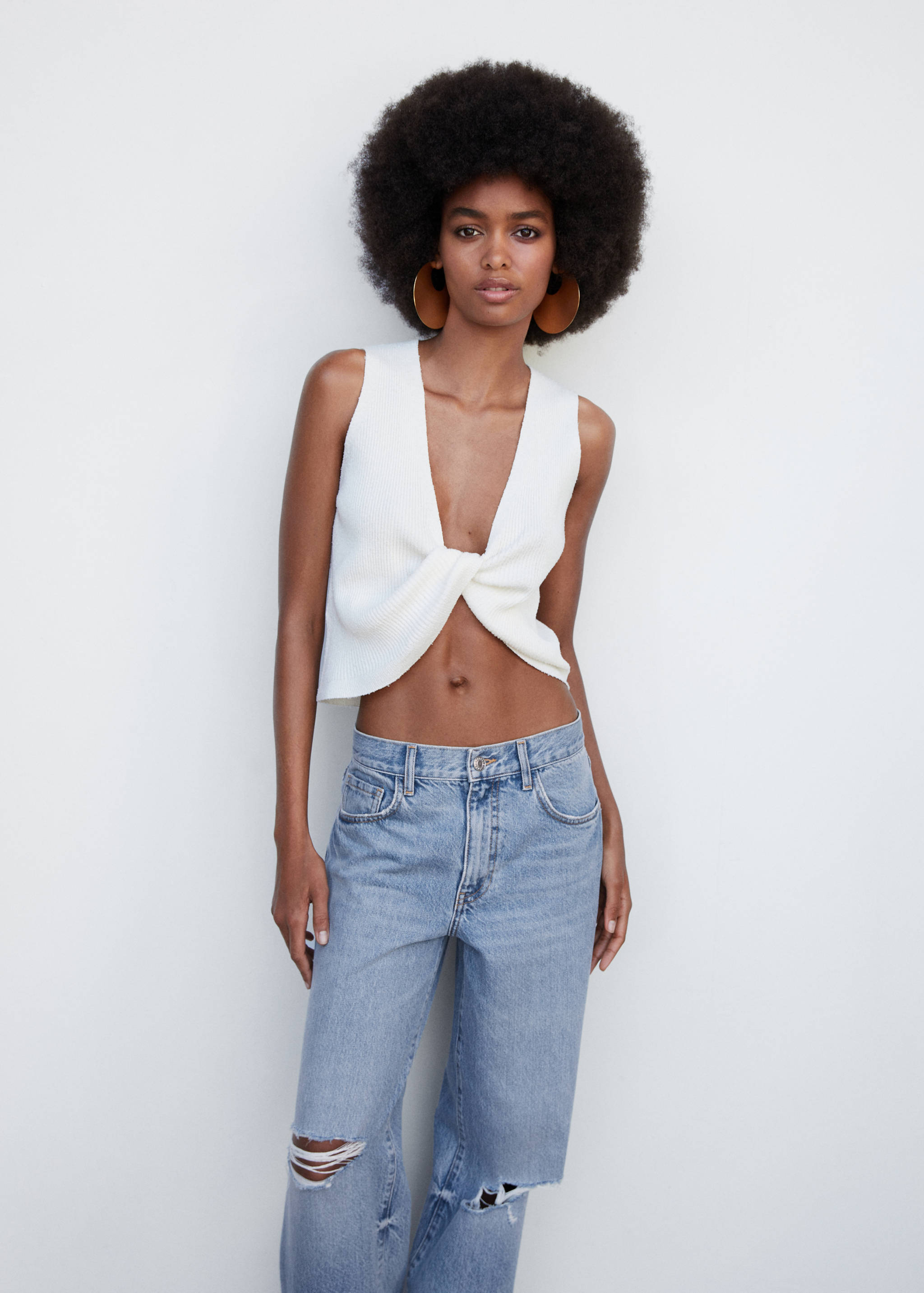 Decorative ripped wide leg jeans - Details of the article 1