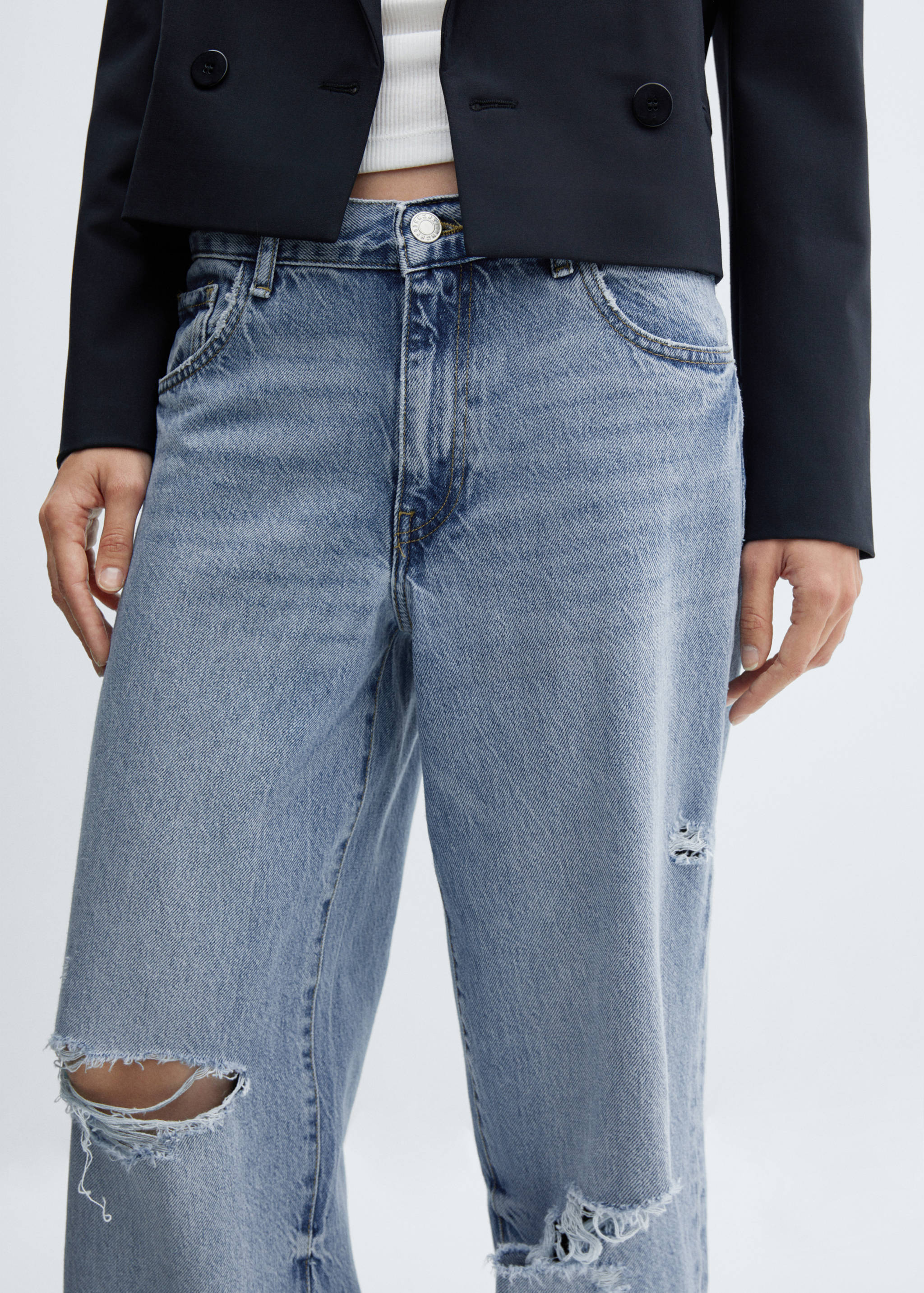 Decorative ripped wide leg jeans - Details of the article 4